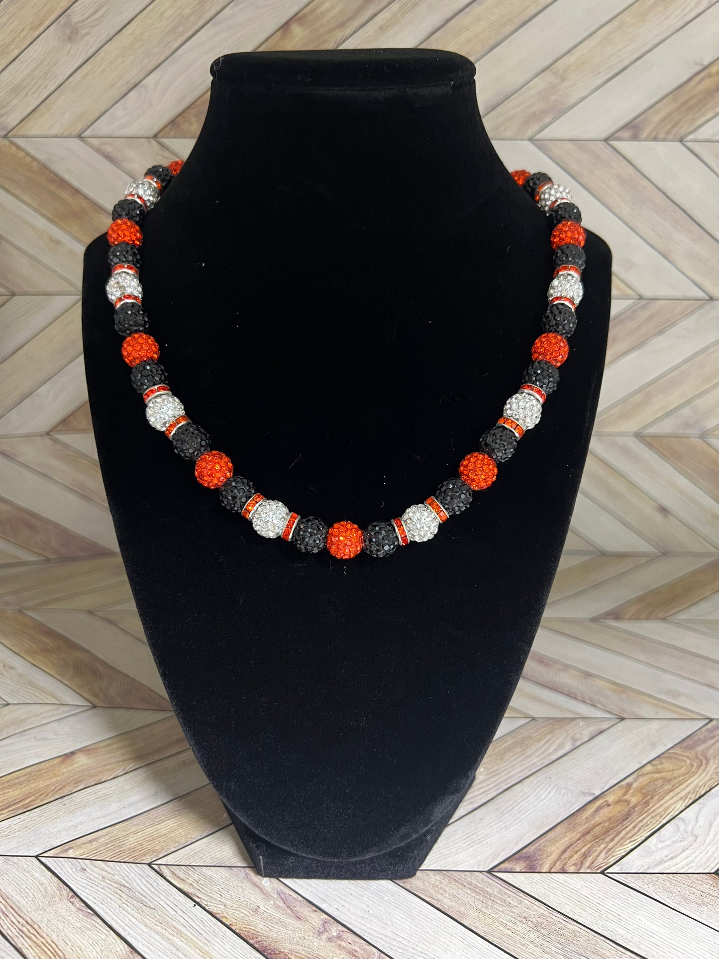 Black, Orange & White w/ Orange Spacers Necklace
