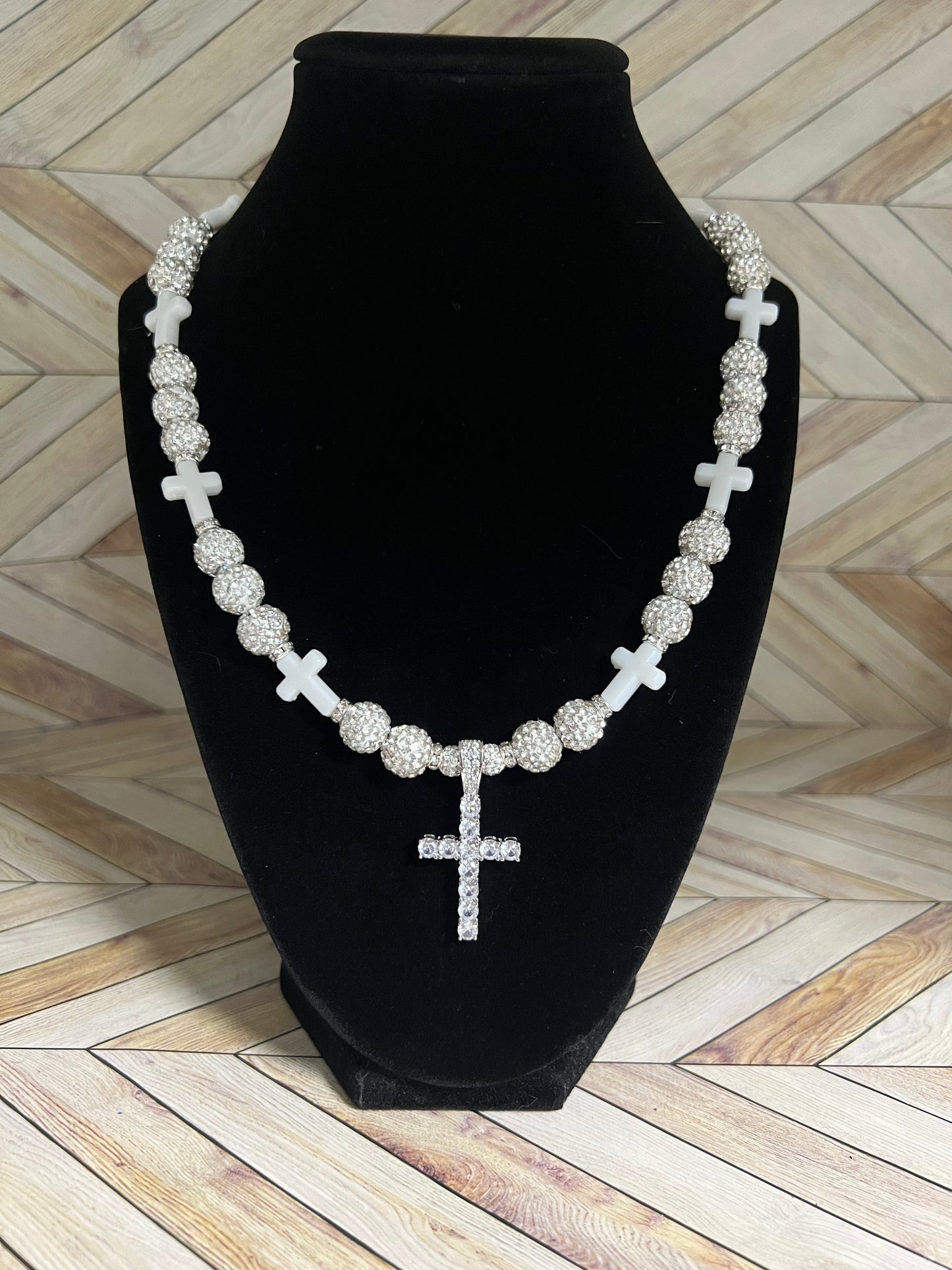 White & White Mini Cross w/ Cross Pendant Necklace