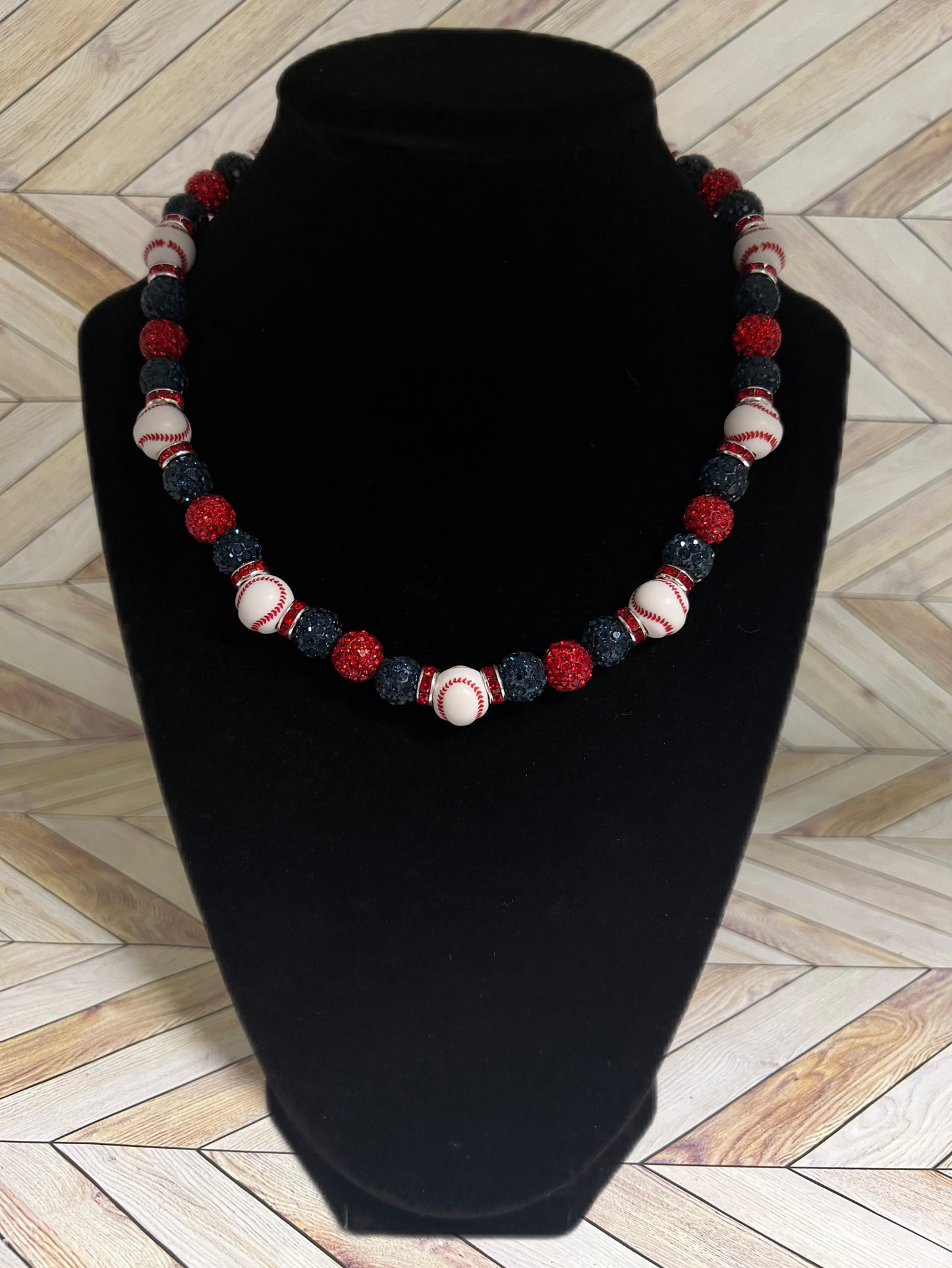 Navy & Red Baseball Bead Necklace