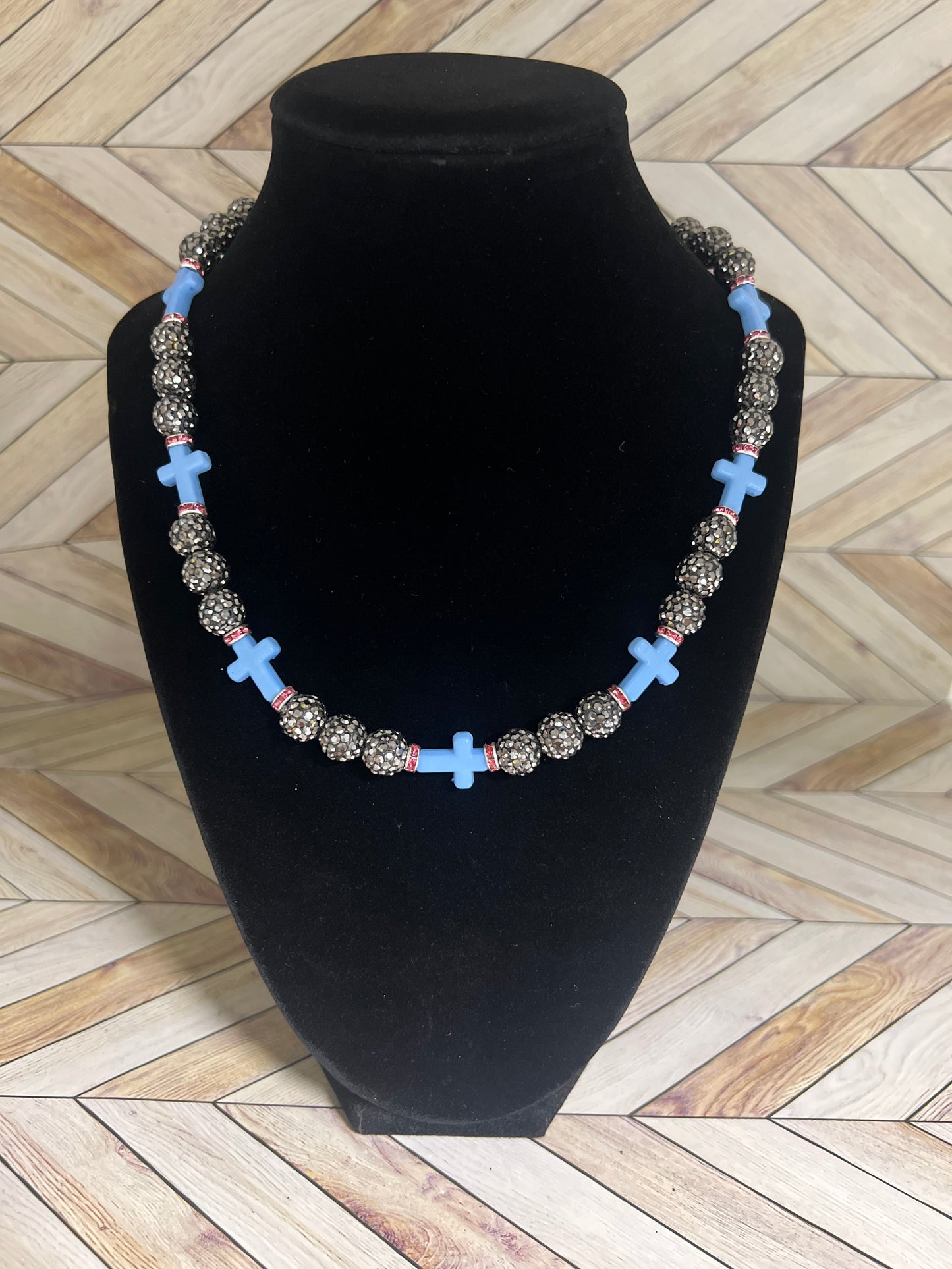 Grey & Baby Blue Mini Cross Necklace