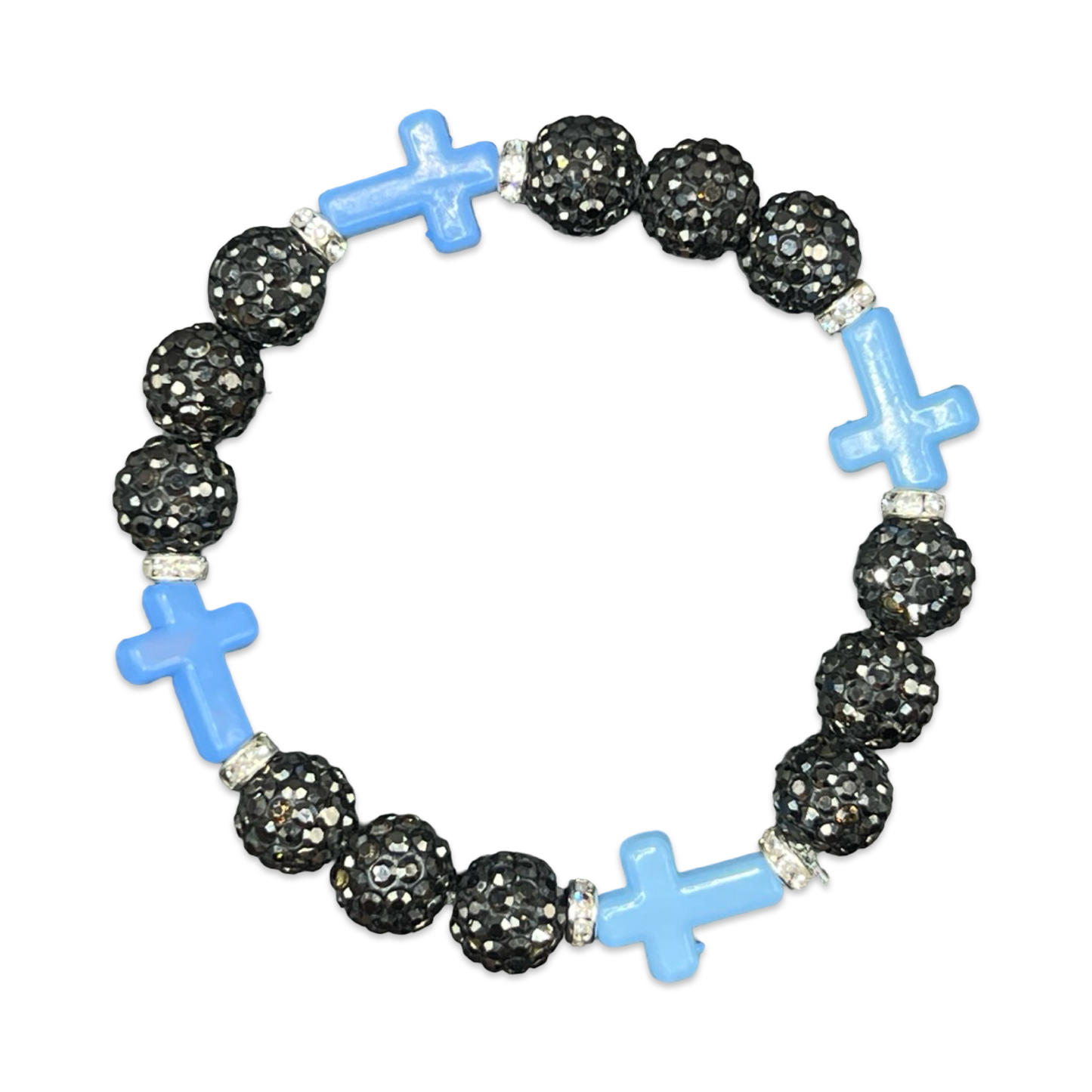 Grey & Baby Blue Mini Cross Bracelet
