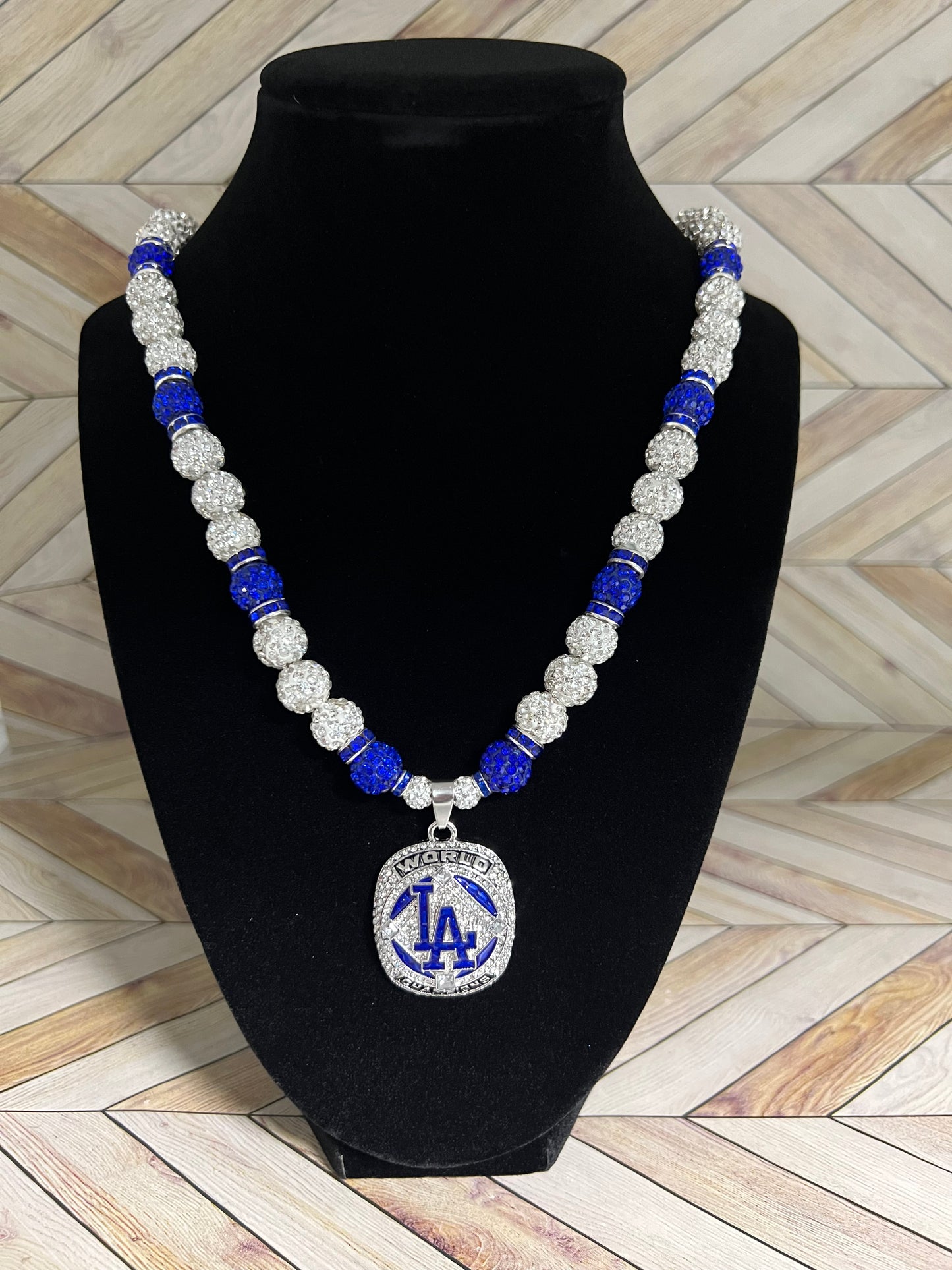White & Royal Blue Championship Pendant Necklace
