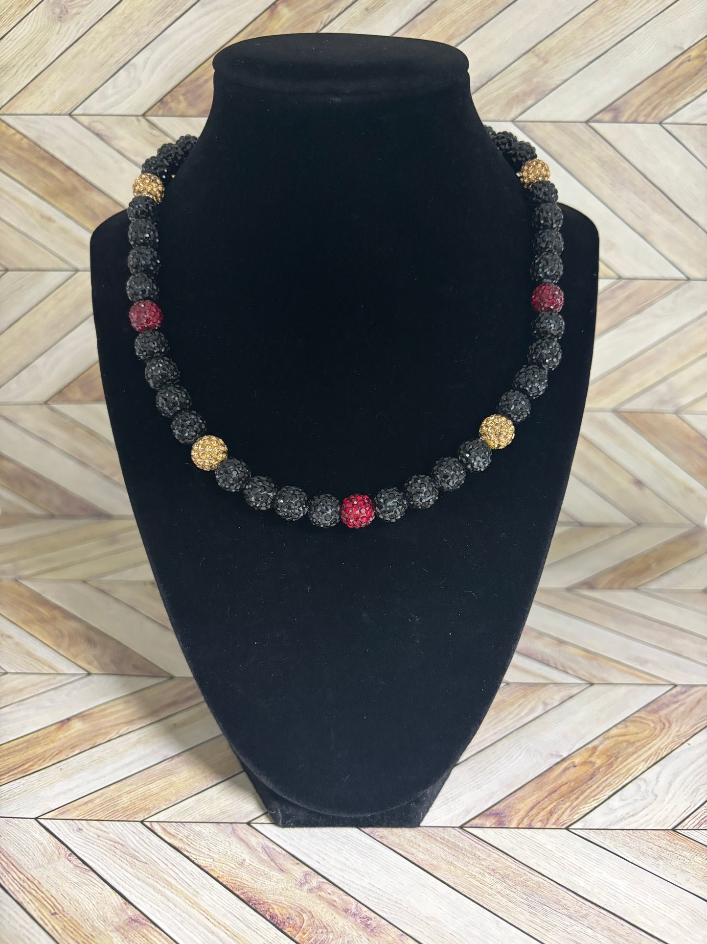 Black, Maroon & Gold Necklace