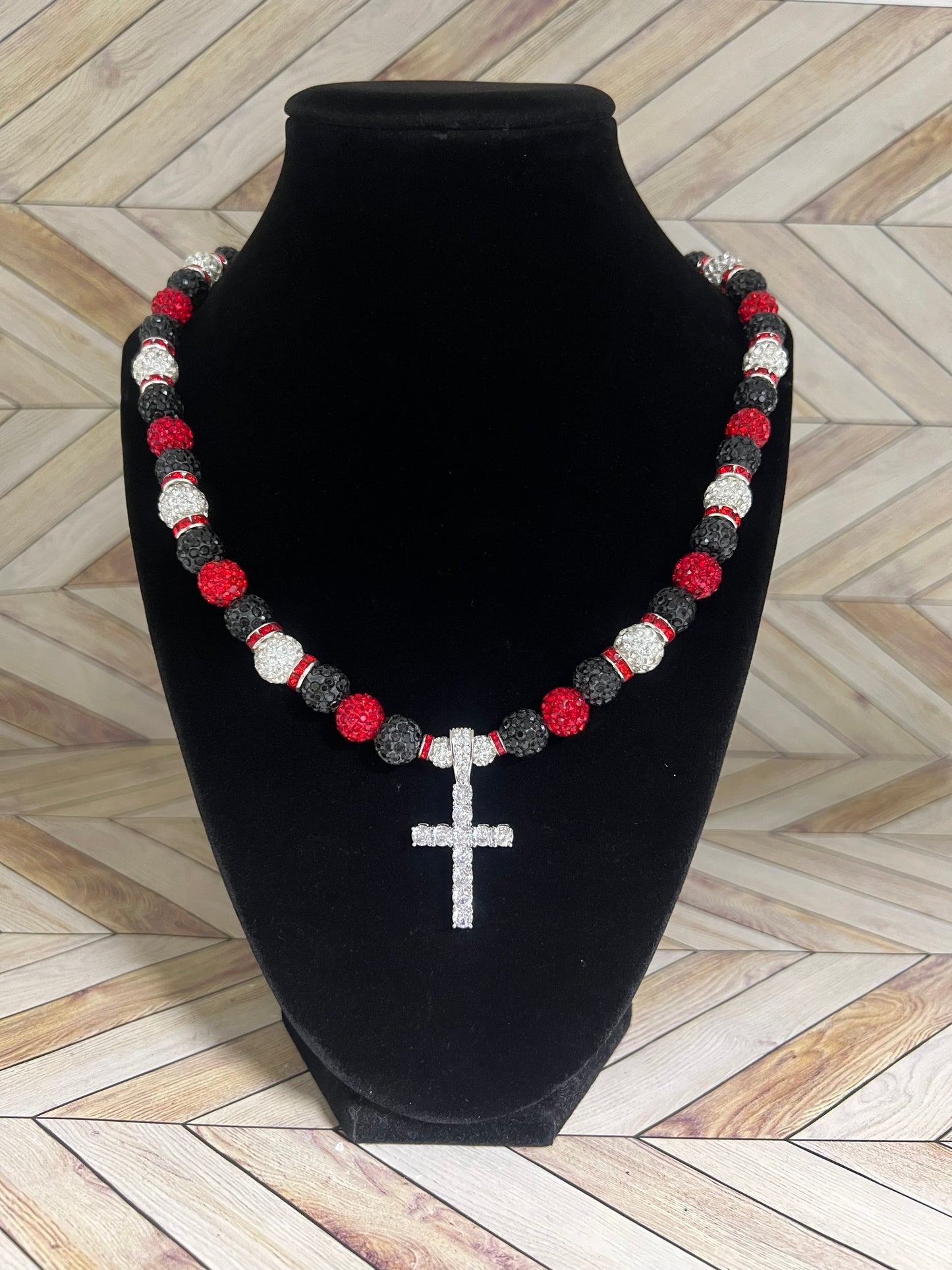 Black, Red & White Cross Pendant Necklace