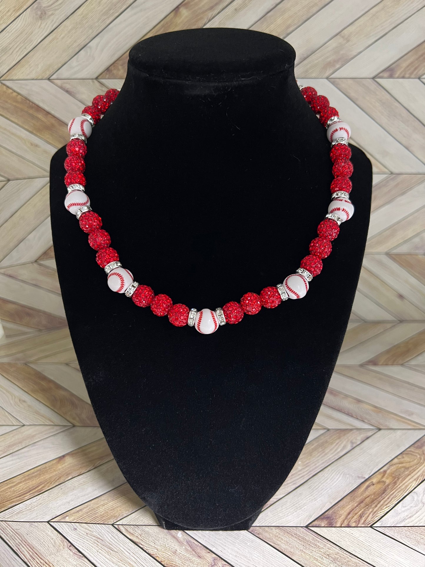 Red Baseball Bead Necklace
