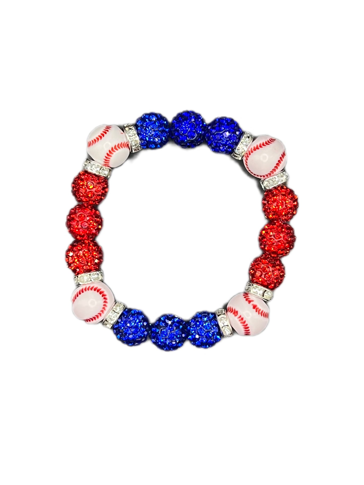 Royal Blue & Red Baseball Bead Bracelet