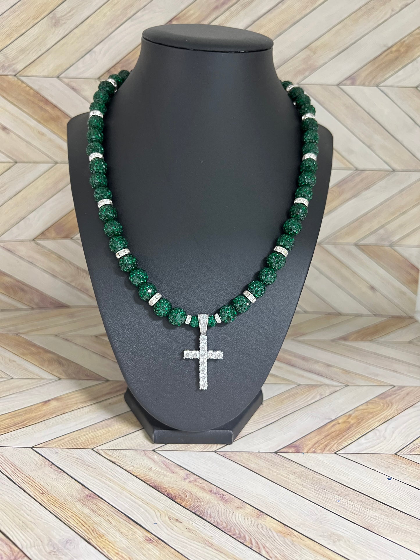 Green Cross Pendant Necklace