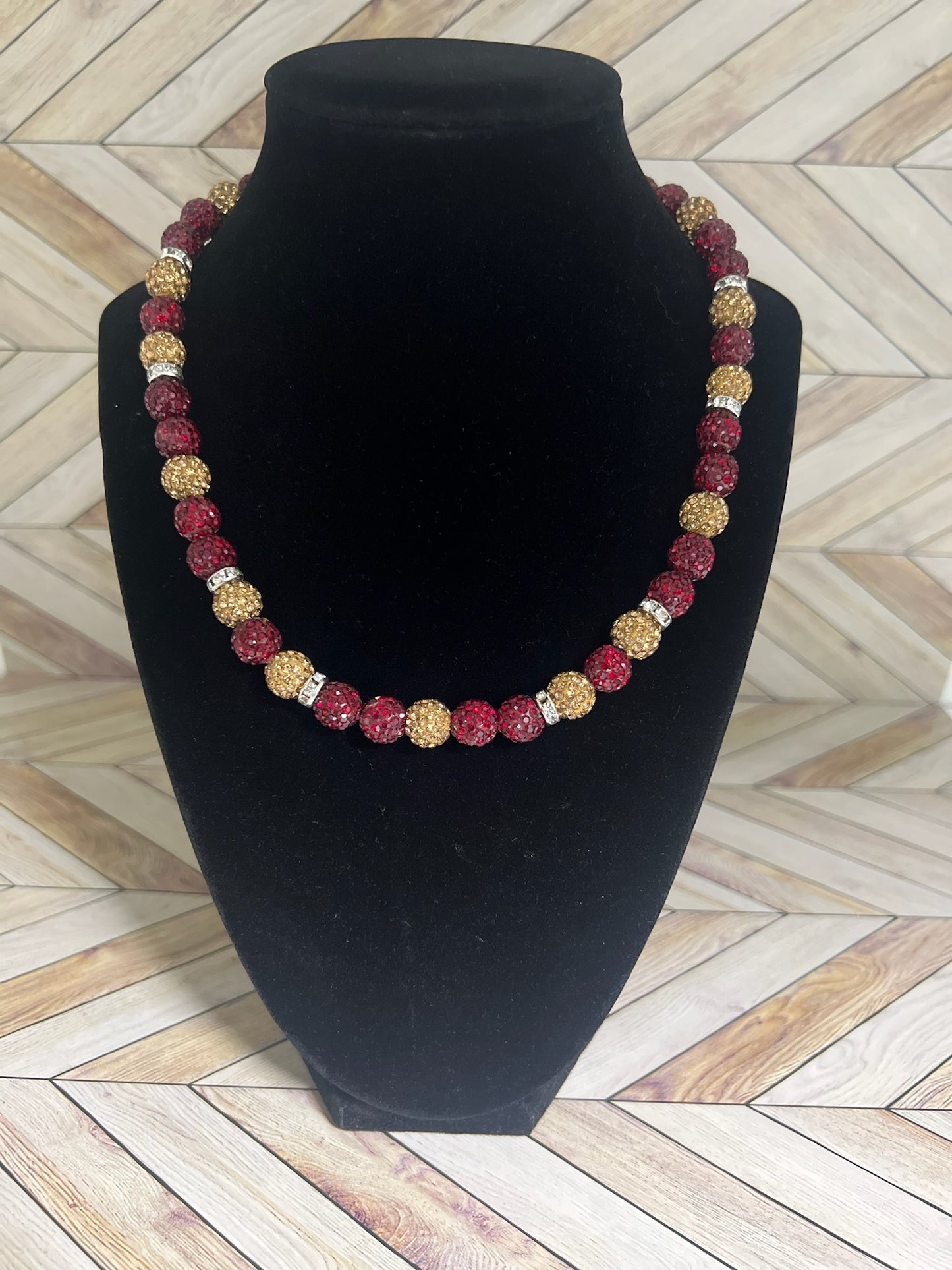 Maroon, White & Gold Necklace