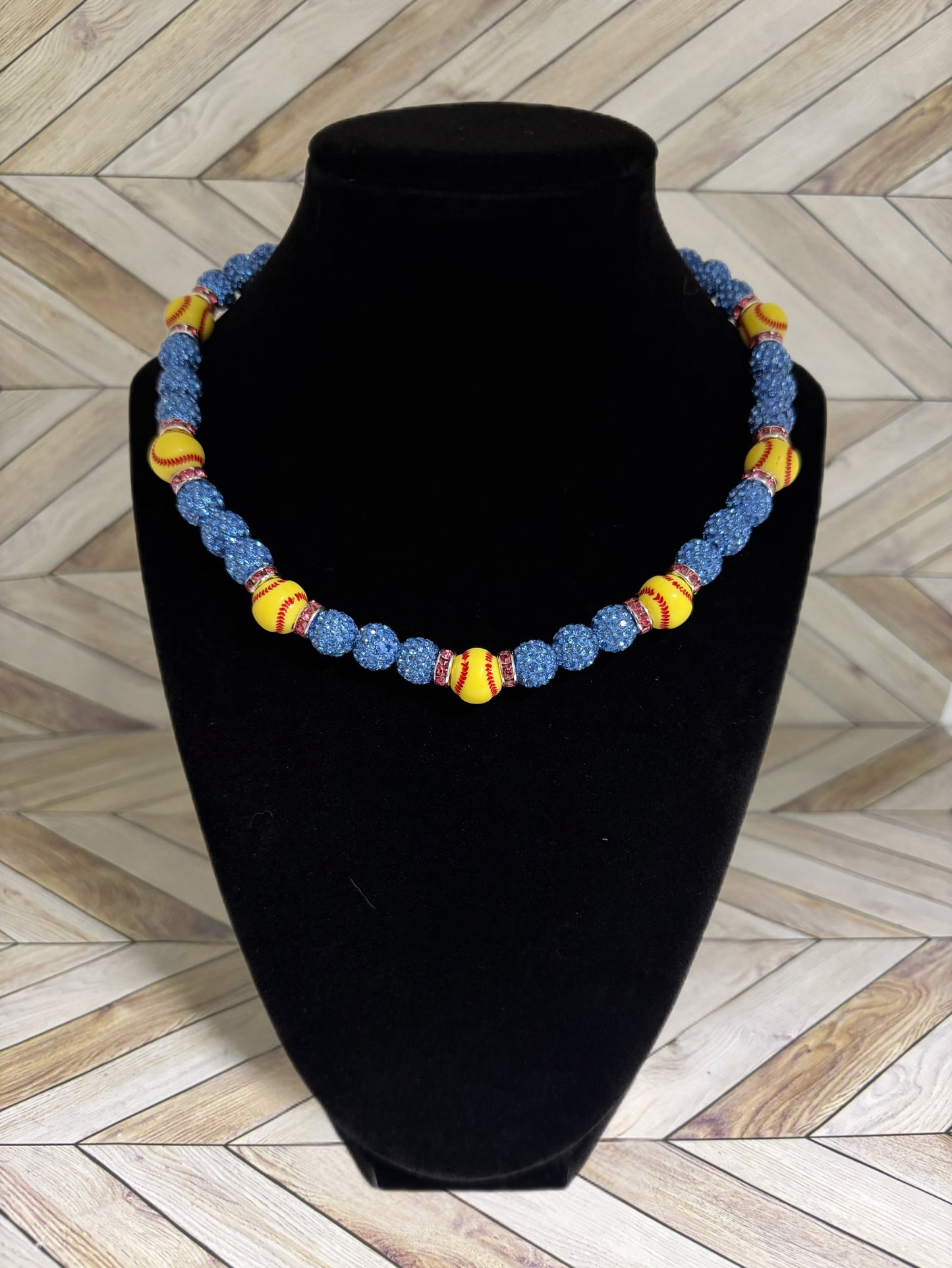 Baby Blue w/ Pink Spacers Softball Necklace