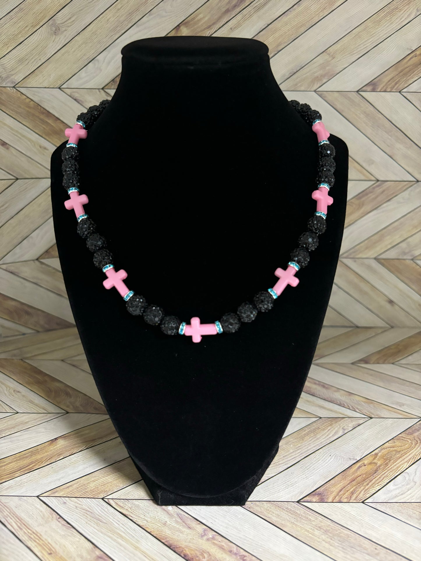 Black & Pink Mini Cross Necklace