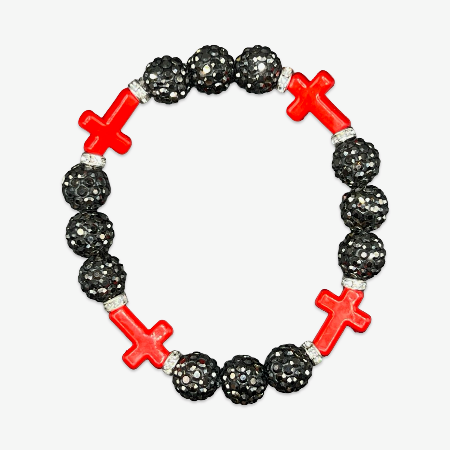 Grey & Red Mini Cross Bracelet