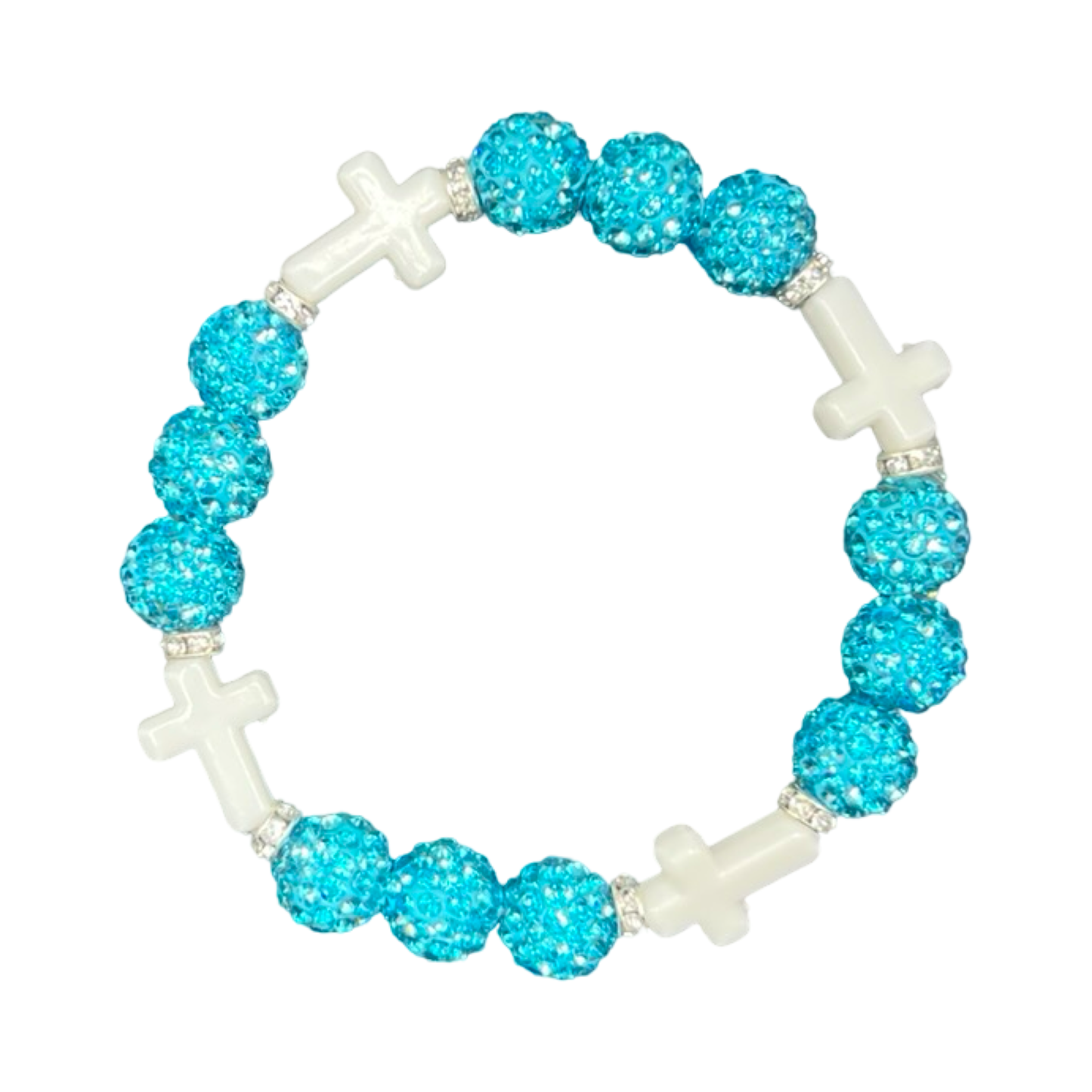 Aqua & White Mini Cross Bracelet