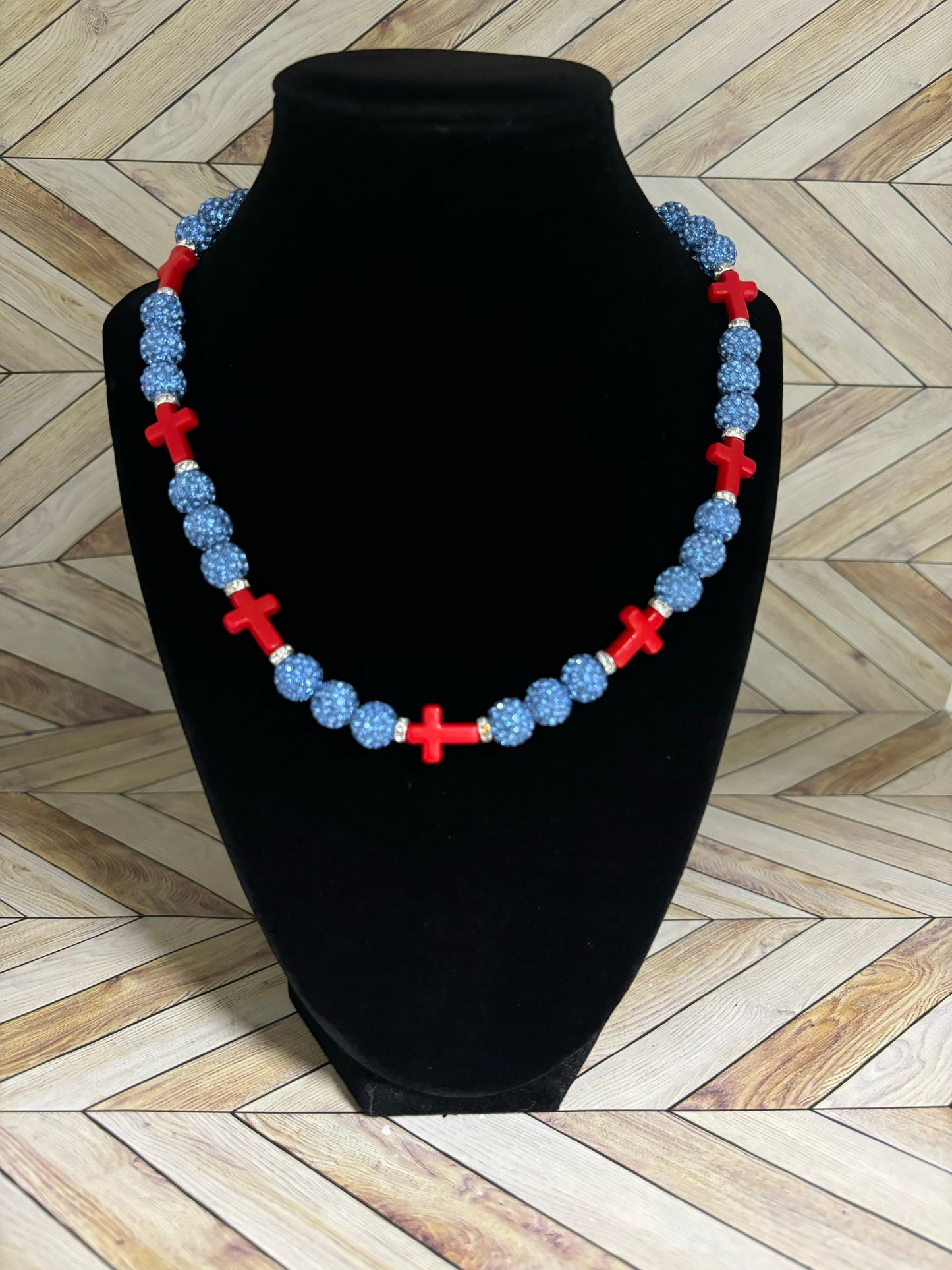 Baby Blue & Red Mini Cross Necklace