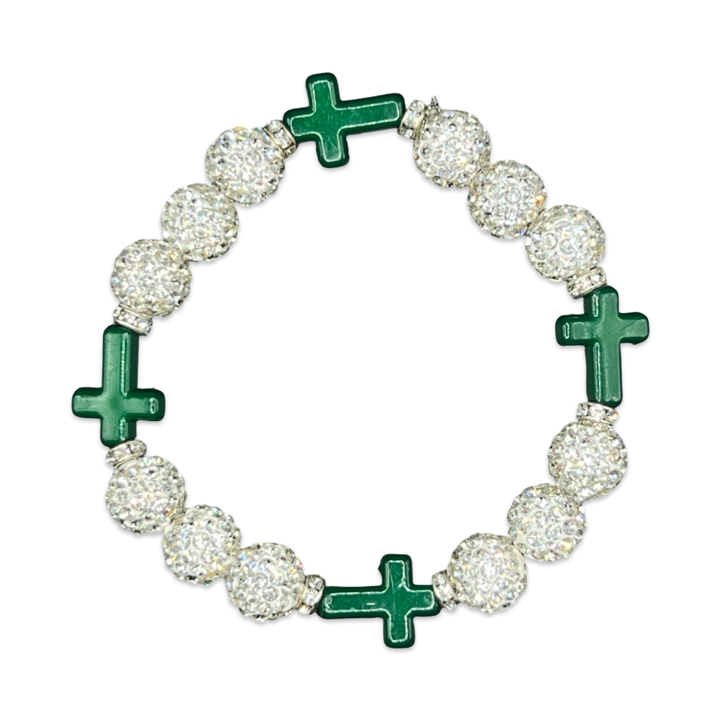 White & Green Mini Cross Bracelet