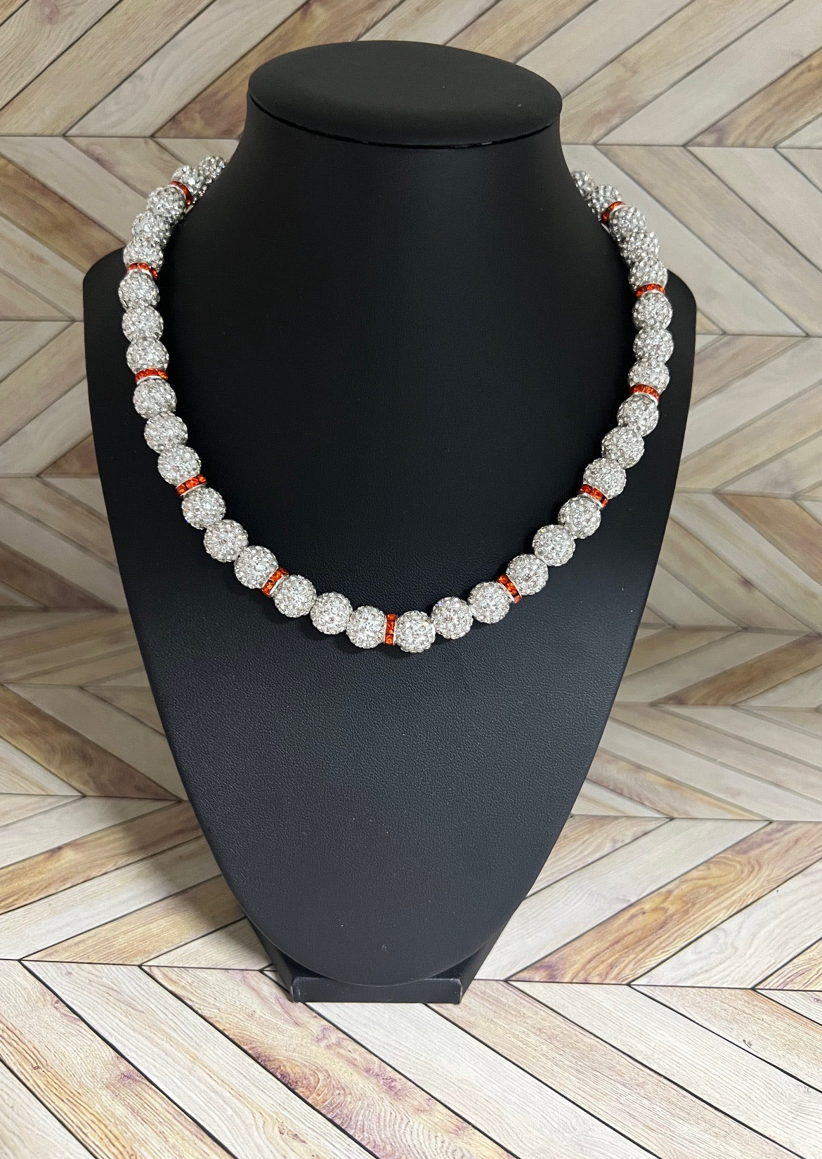 White w/ Orange Spacers Necklace