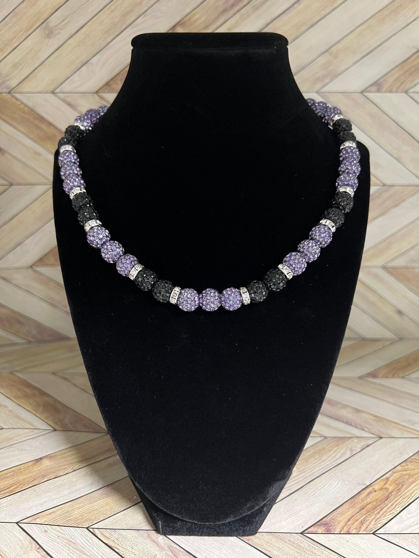 Purple & Black w/ White Spacers Necklace