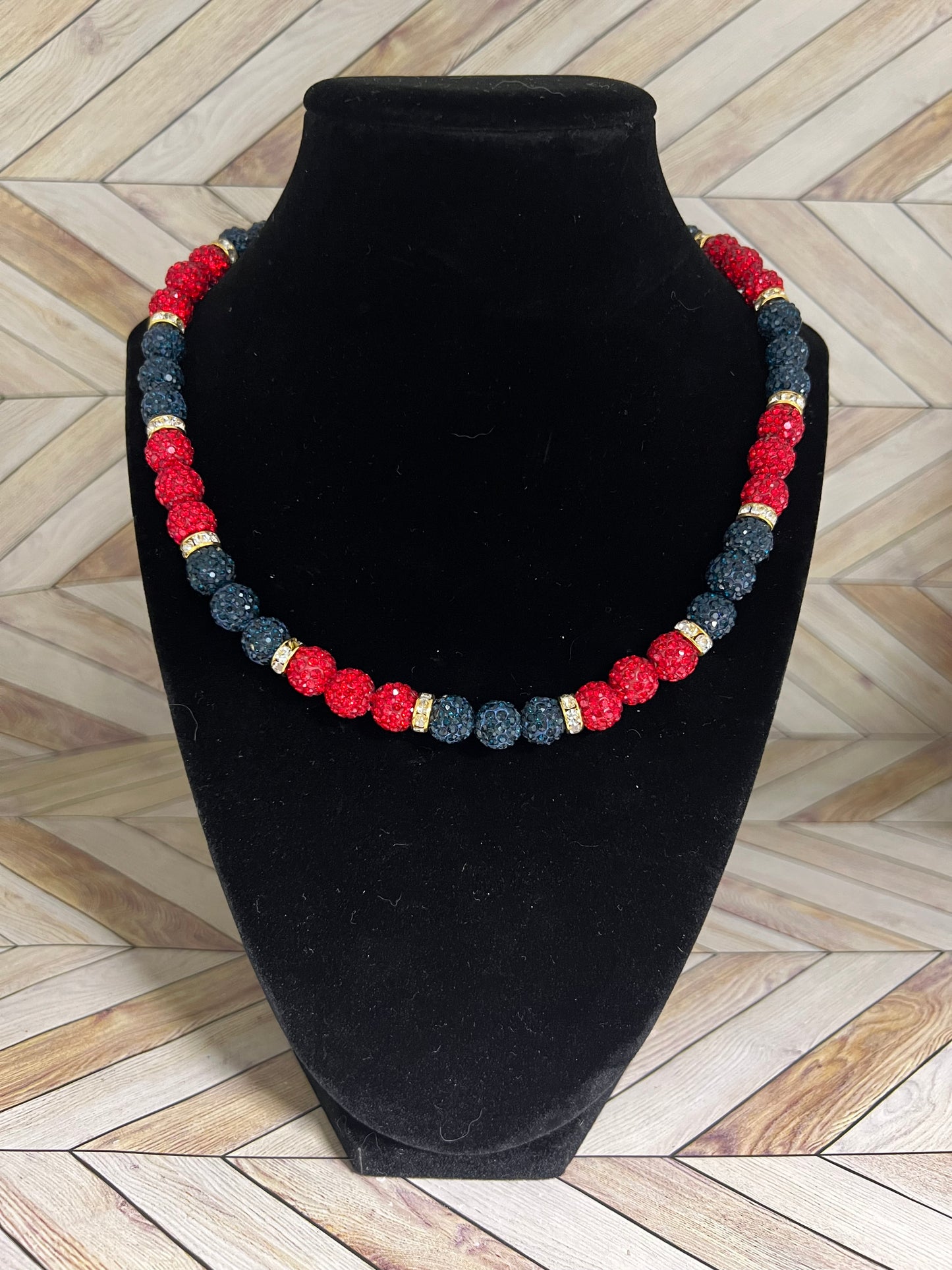 Navy & Red w/ Gold Spacers Necklace