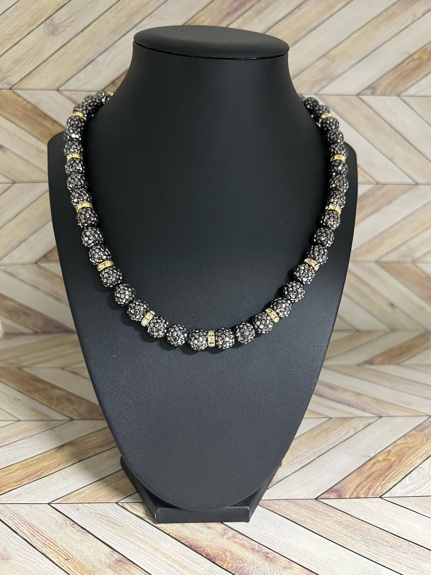 Grey w/ Yellow Gold Spacers Necklace