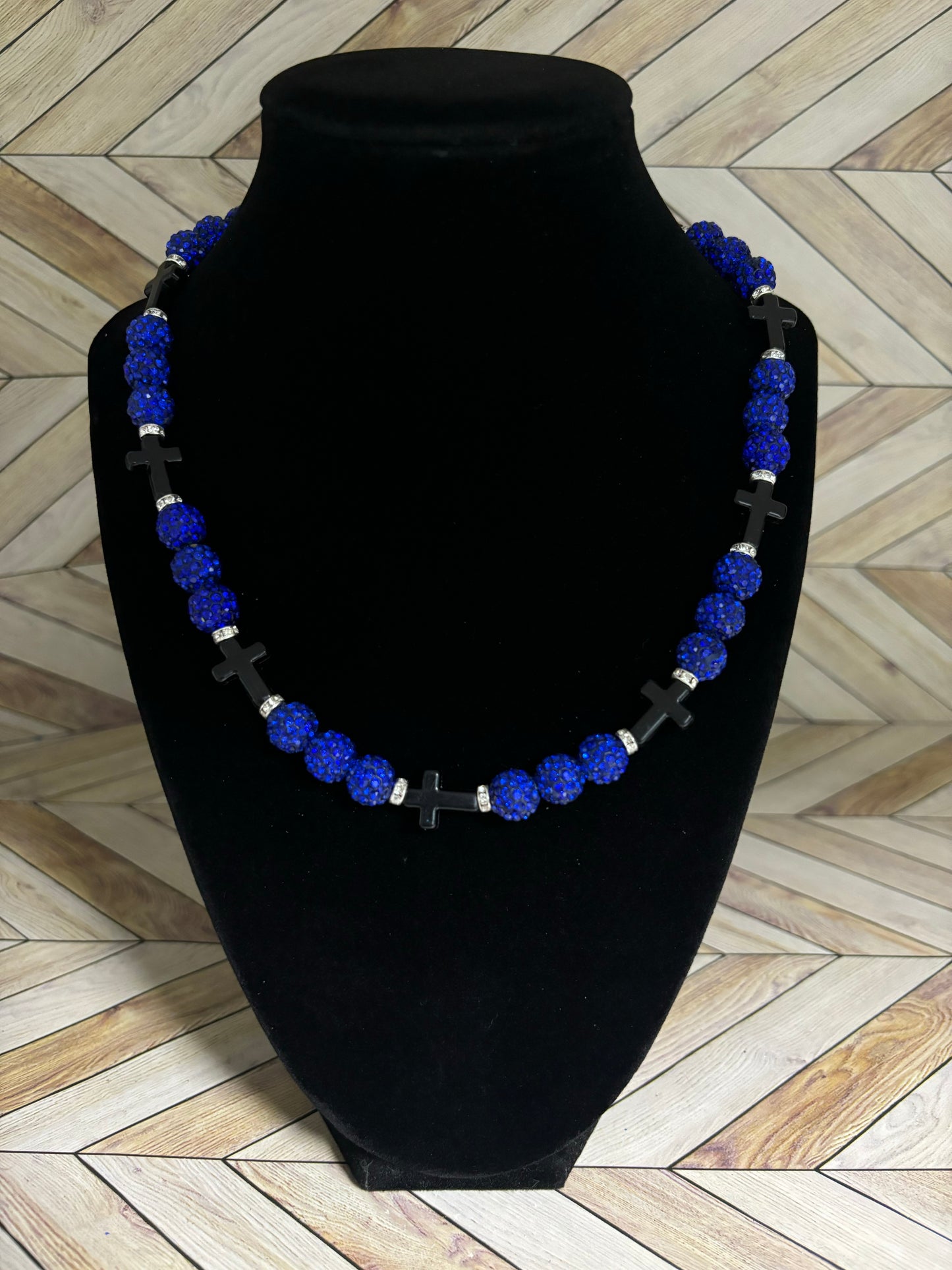 Royal Blue & Black Mini Cross Necklace