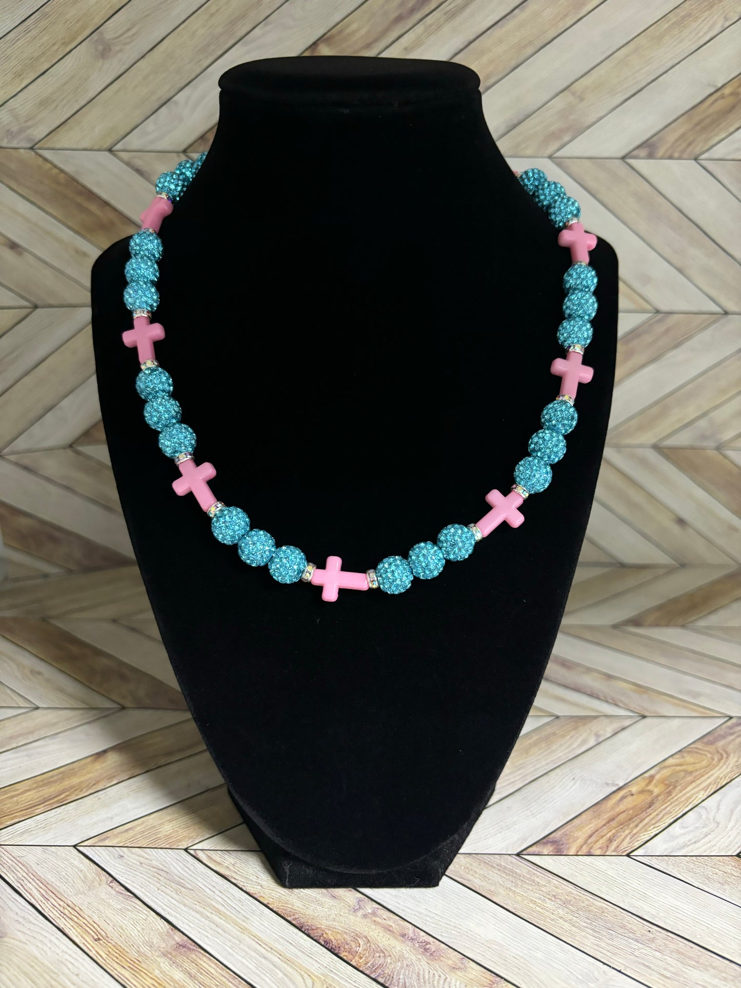 Aqua & Pink Mini Cross Necklace