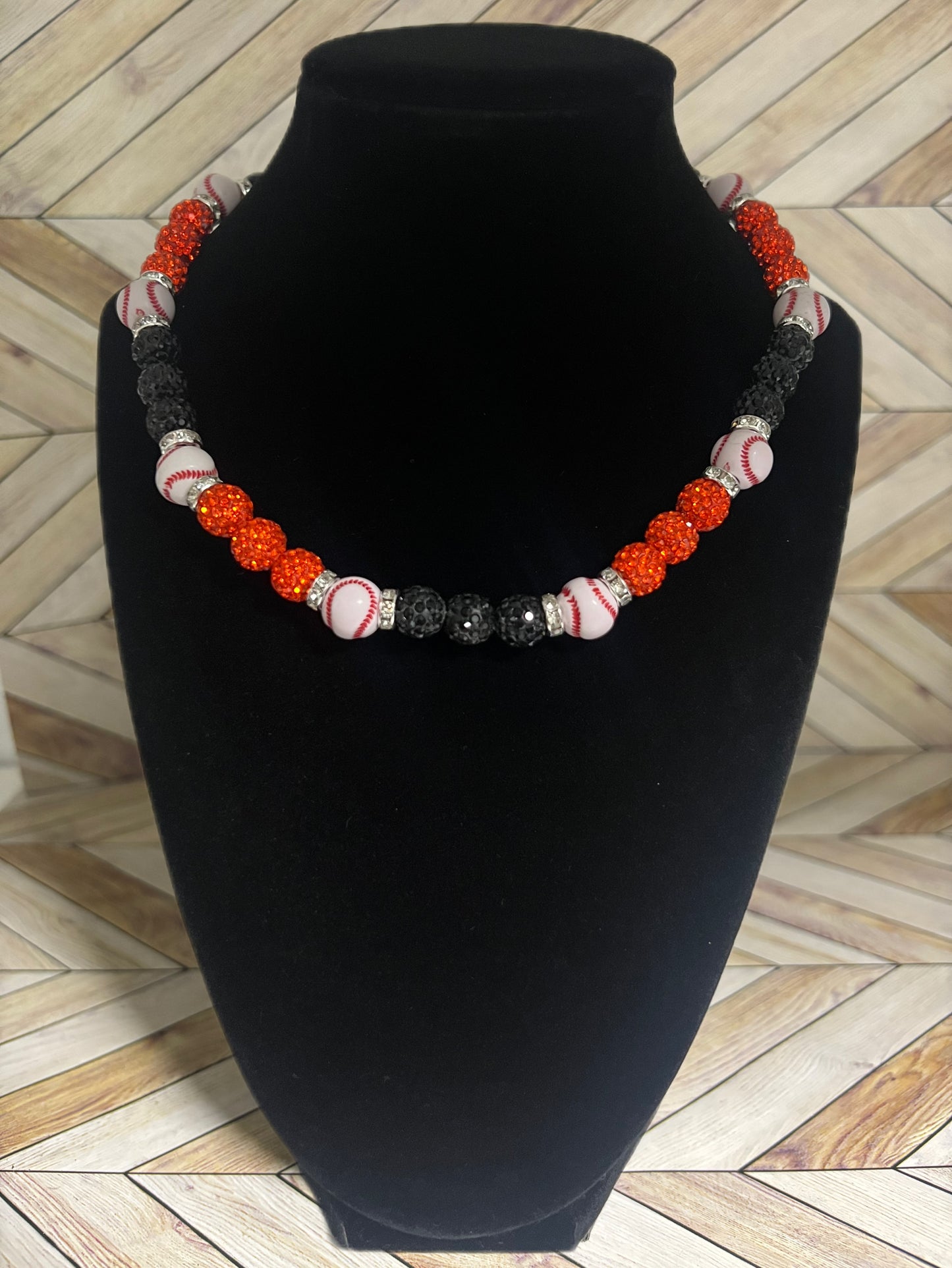 Black & Orange Baseball Bead Necklace