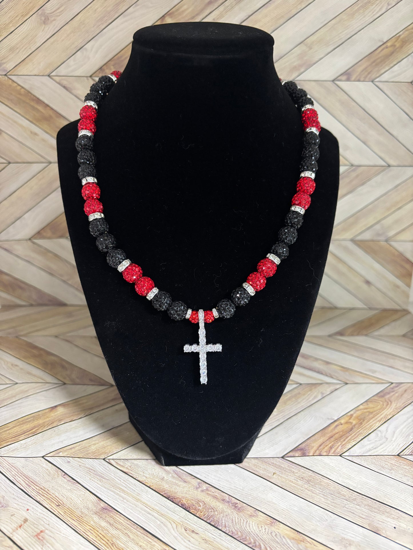 Black & Red Cross Pendant Necklace