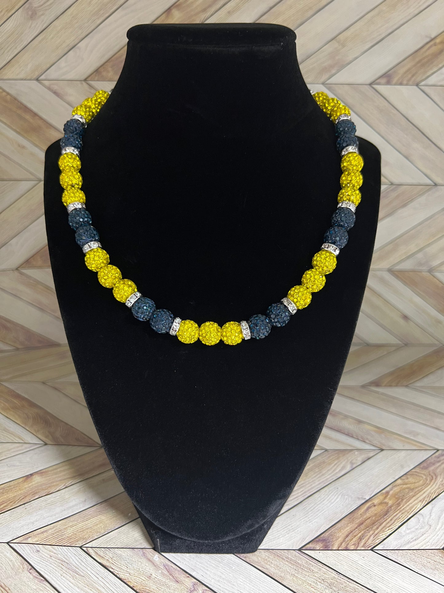 Yellow & Navy w/ White Spacers Necklace