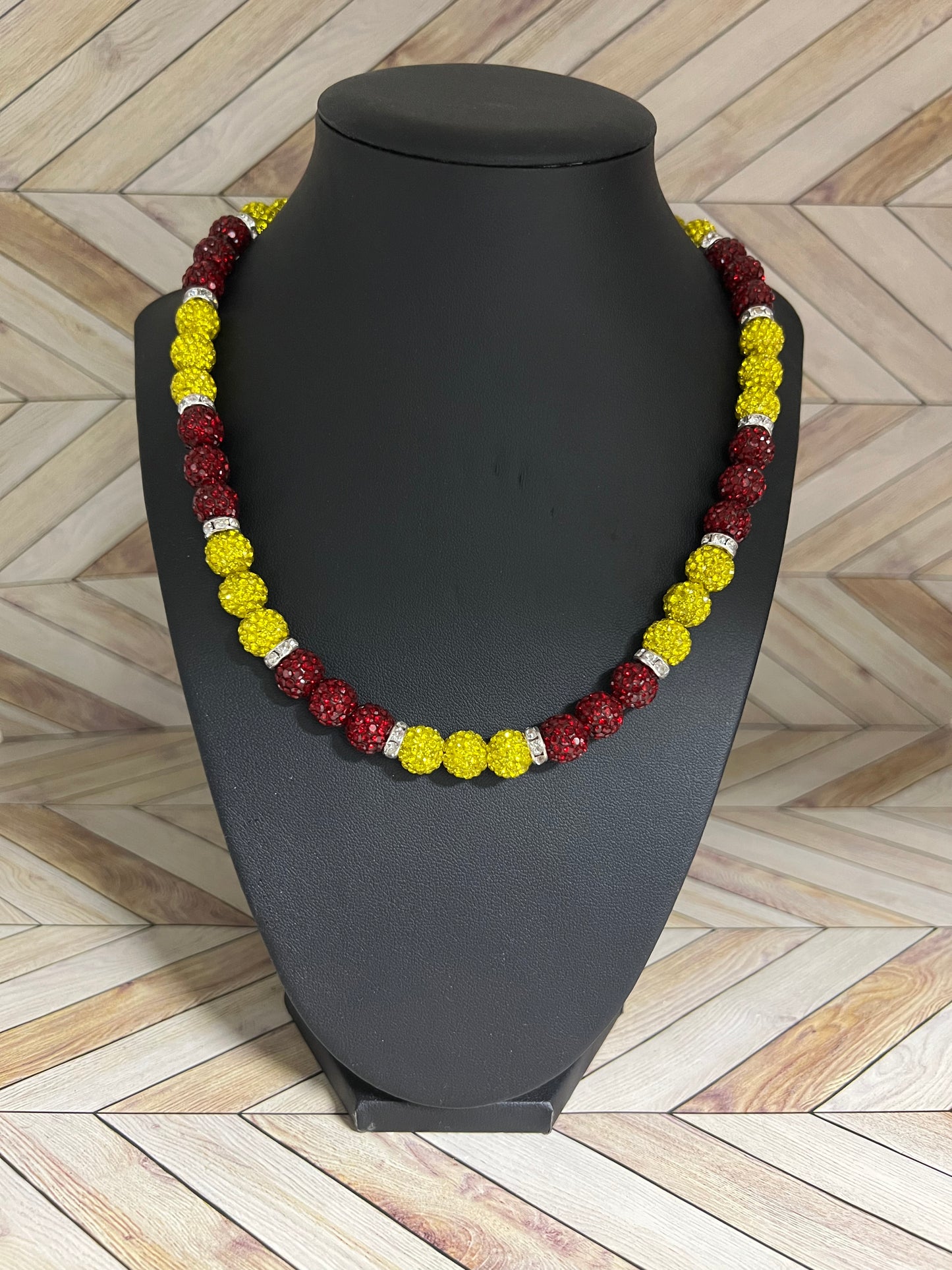 Maroon, Yellow & White Necklace