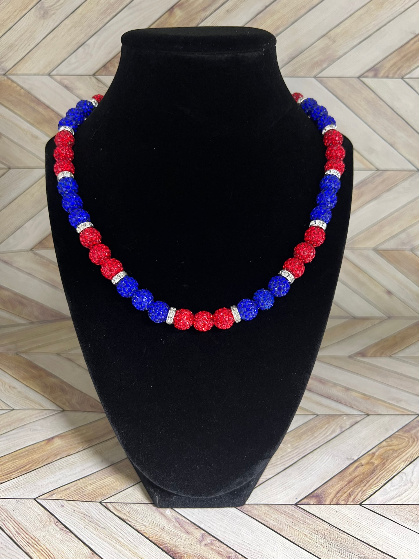 Royal Blue & Red w/ White Spacers Necklace