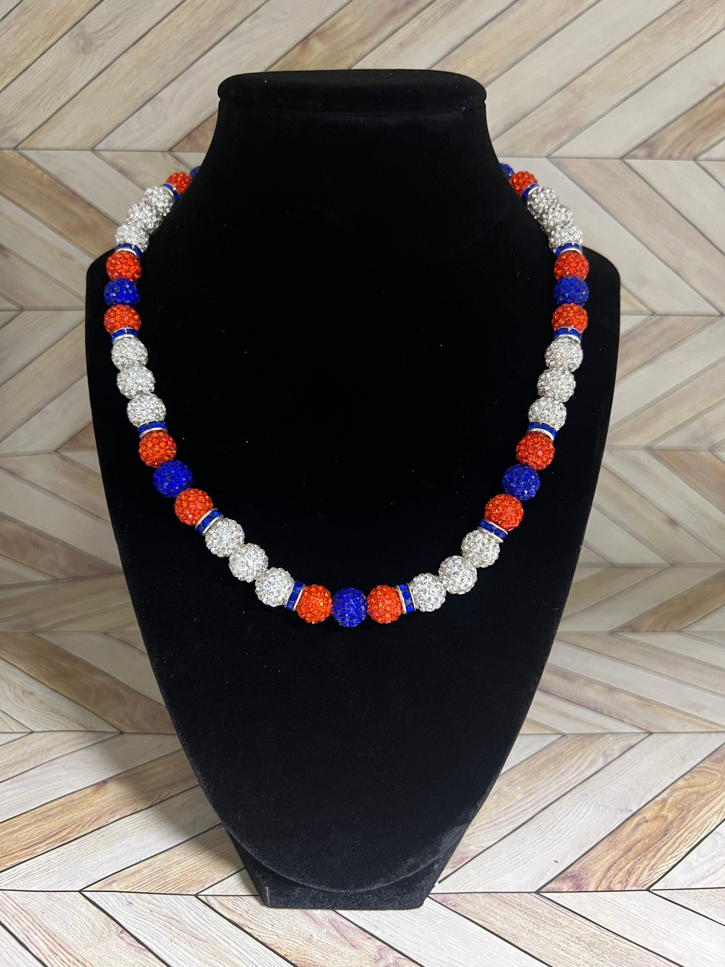 White, Orange & Royal Blue w/ Royal Blue Spacers Necklace