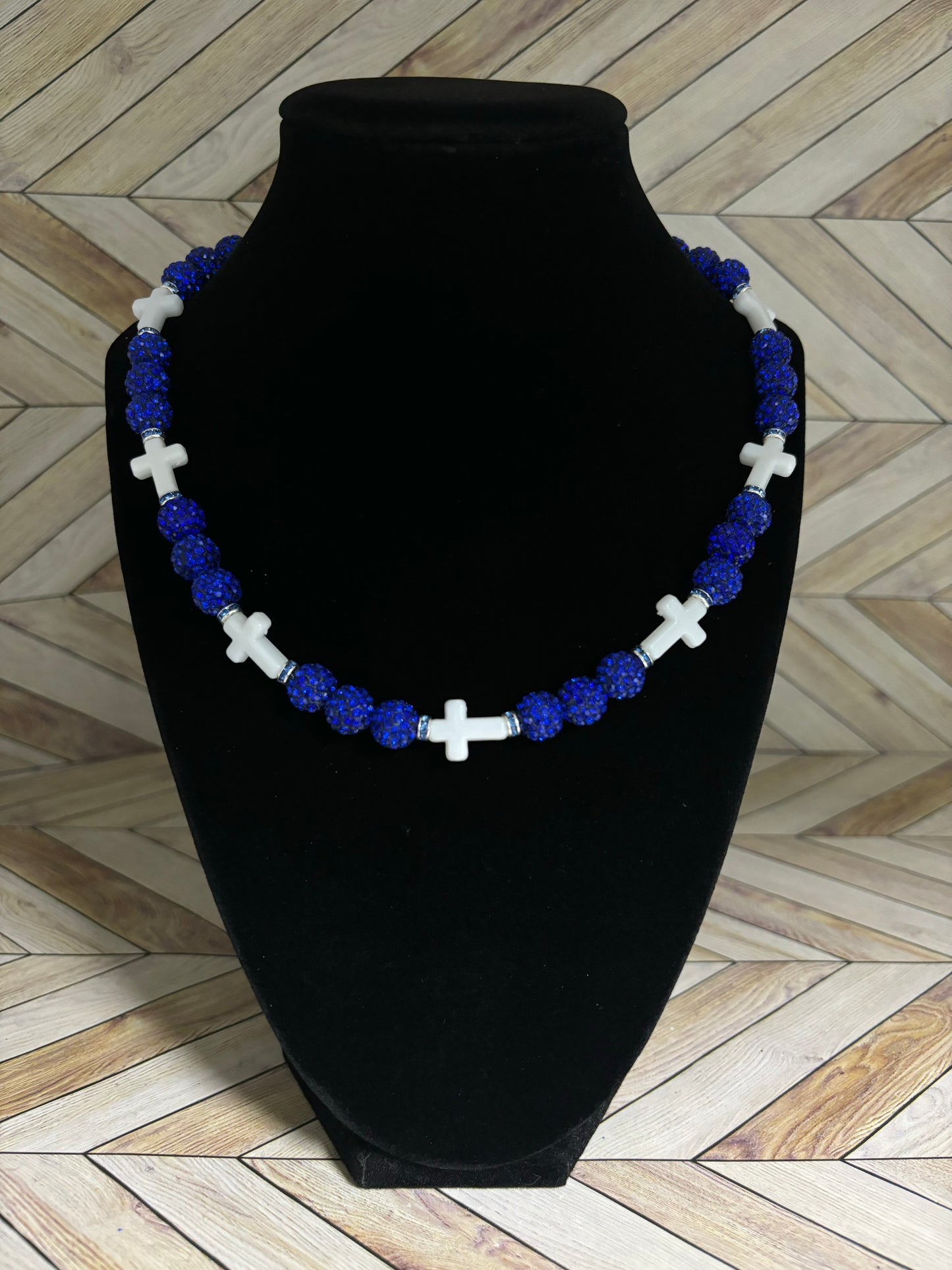 Royal Blue & White Mini Cross Necklace