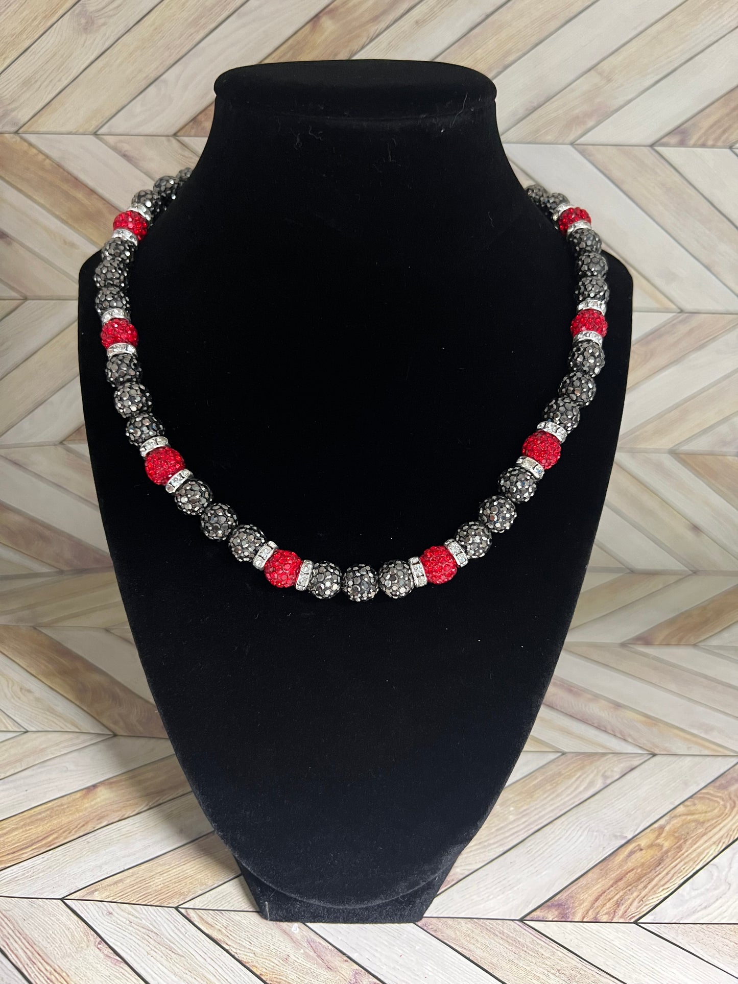 Grey & Red w/ White Spacers Necklace