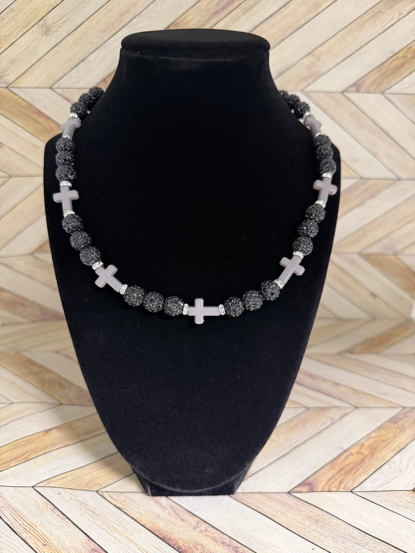 Black & Grey Mini Cross Necklace