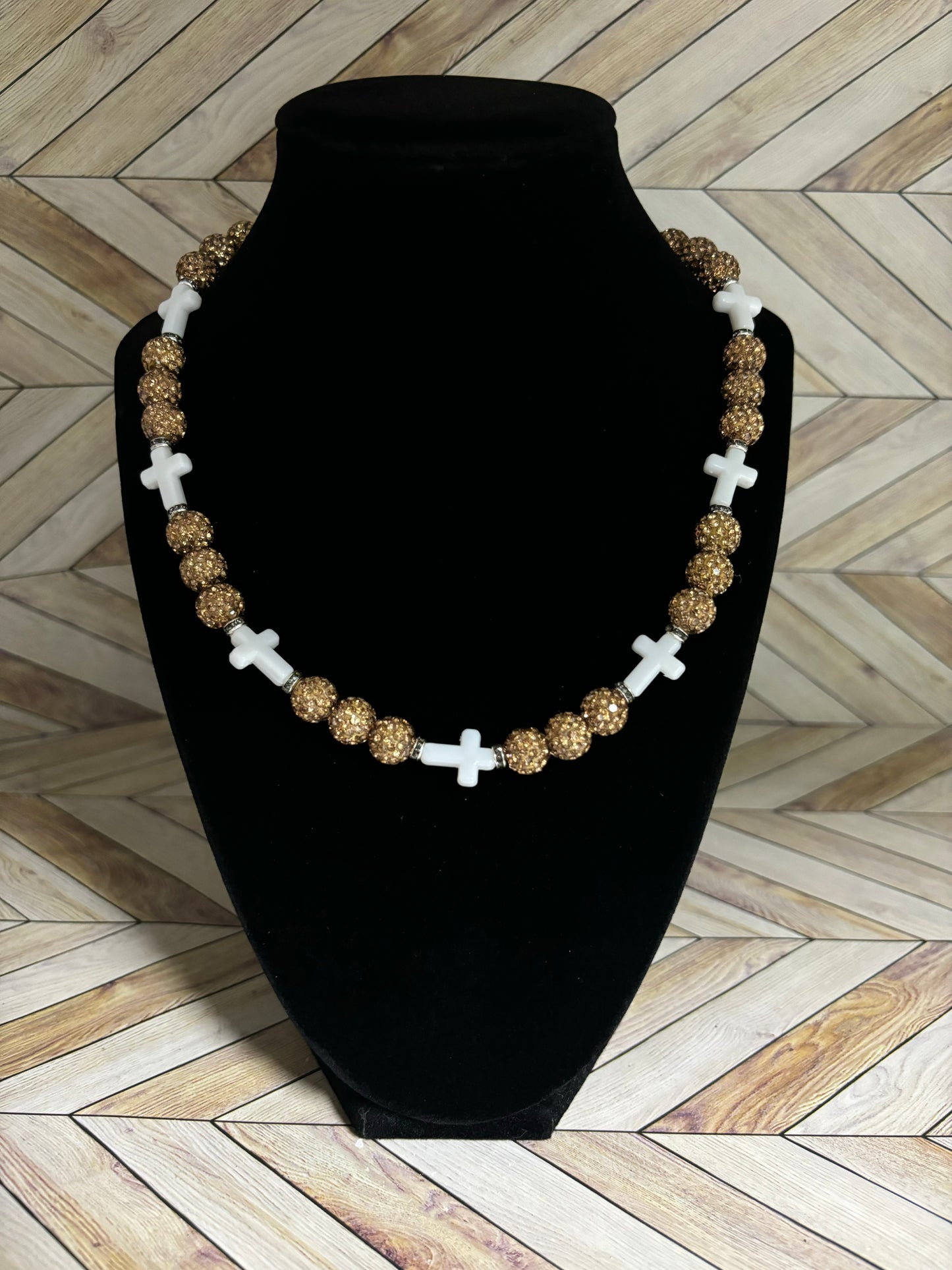 Gold & White Mini Cross Necklace