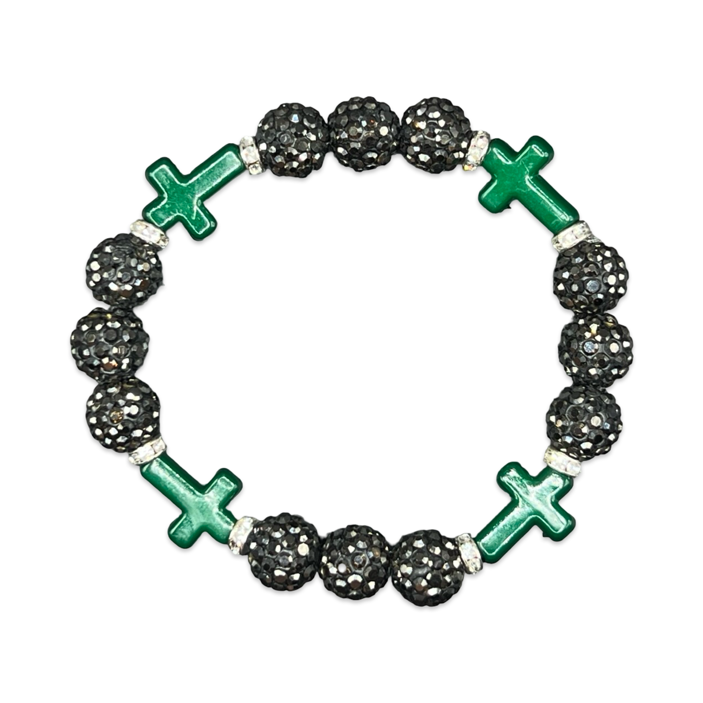 Grey & Green Mini Cross Bracelet