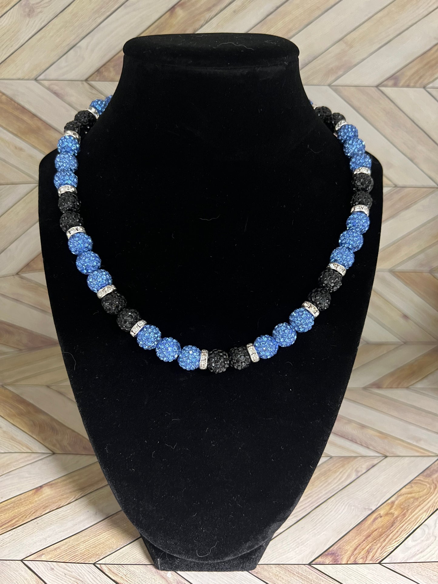 Baby Blue & Black w/ White Spacers Necklace