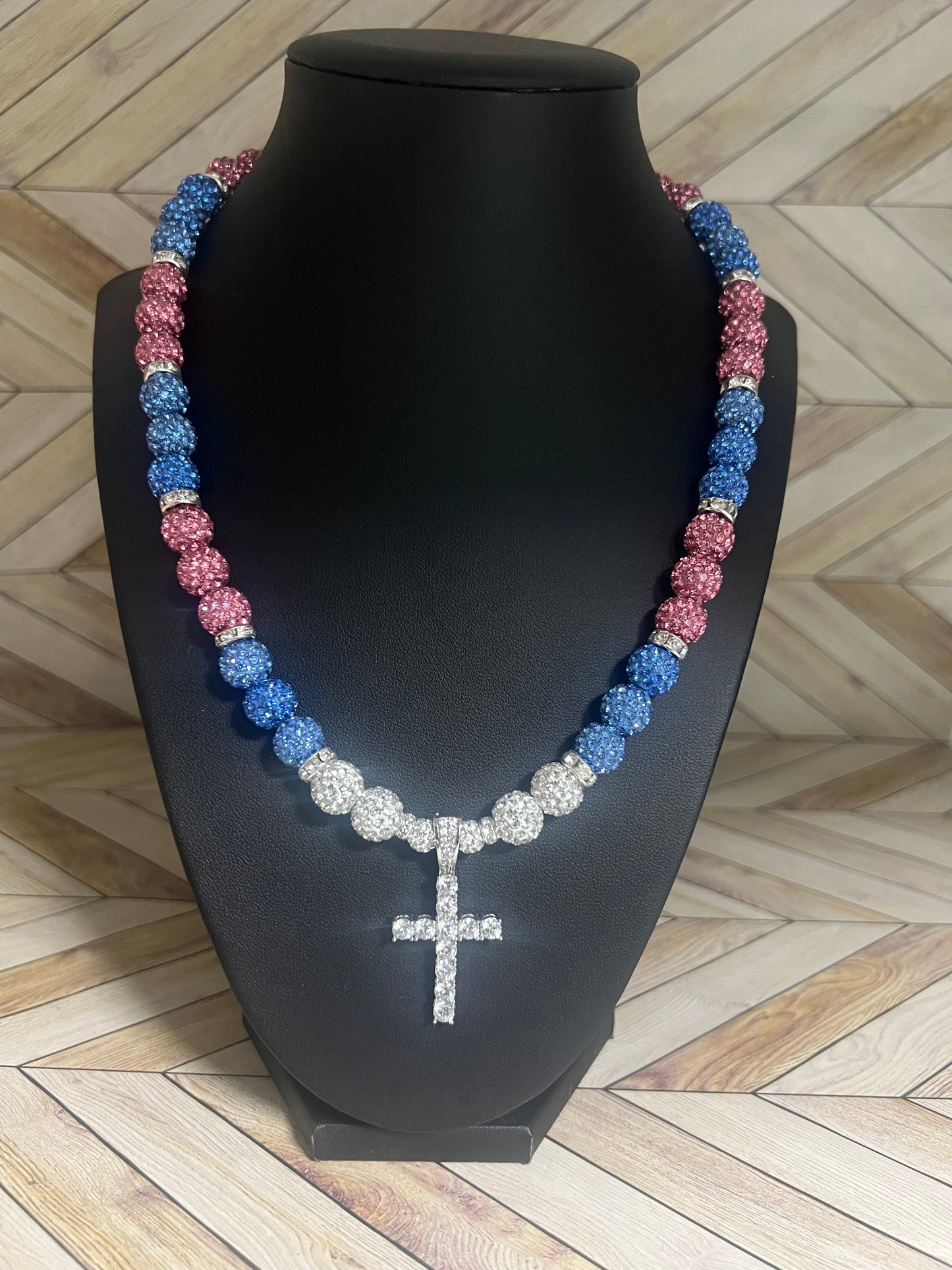Pink & Baby Blue Cross Pendant Necklace
