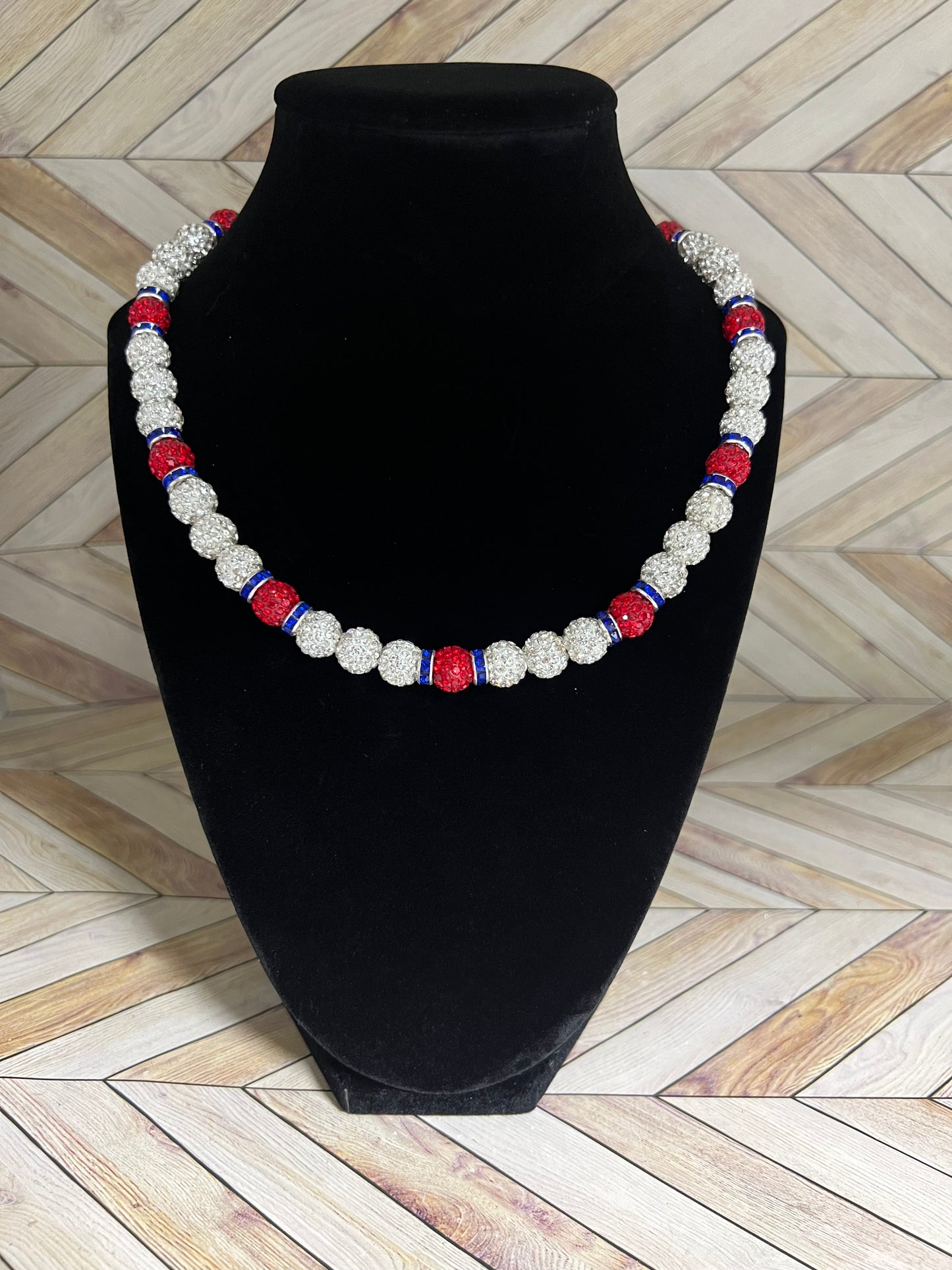 White & Red w/ Royal Blue Spacers Necklace