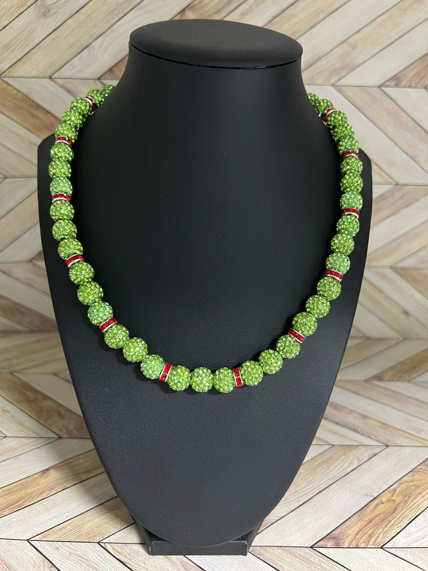 Lime Green w/ Red Spacers Necklace