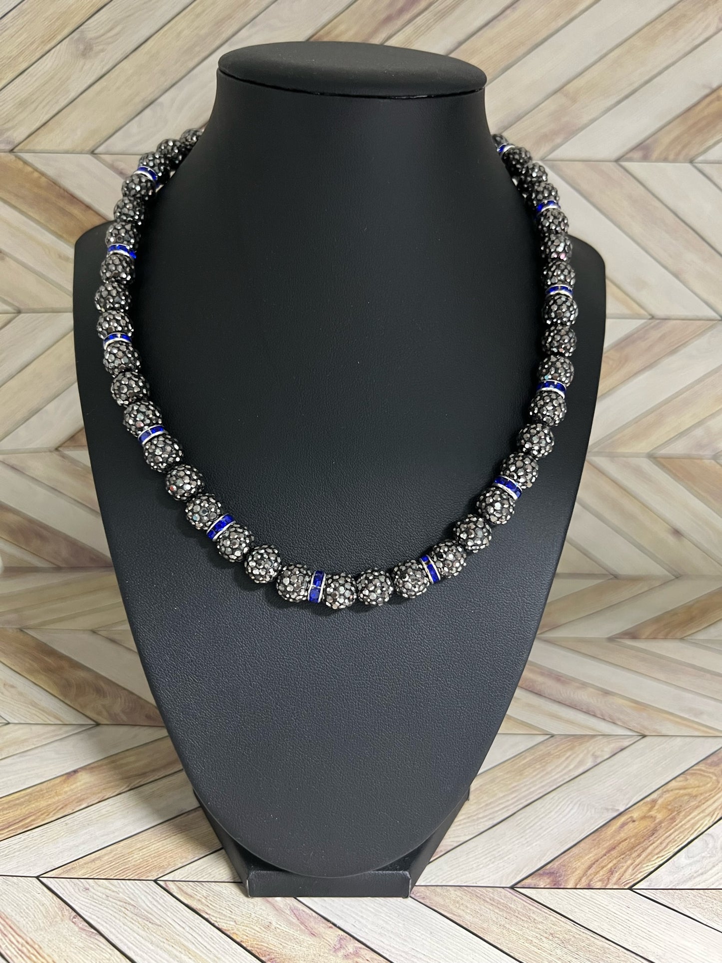 Grey w/ Royal Blue Spacers Necklace