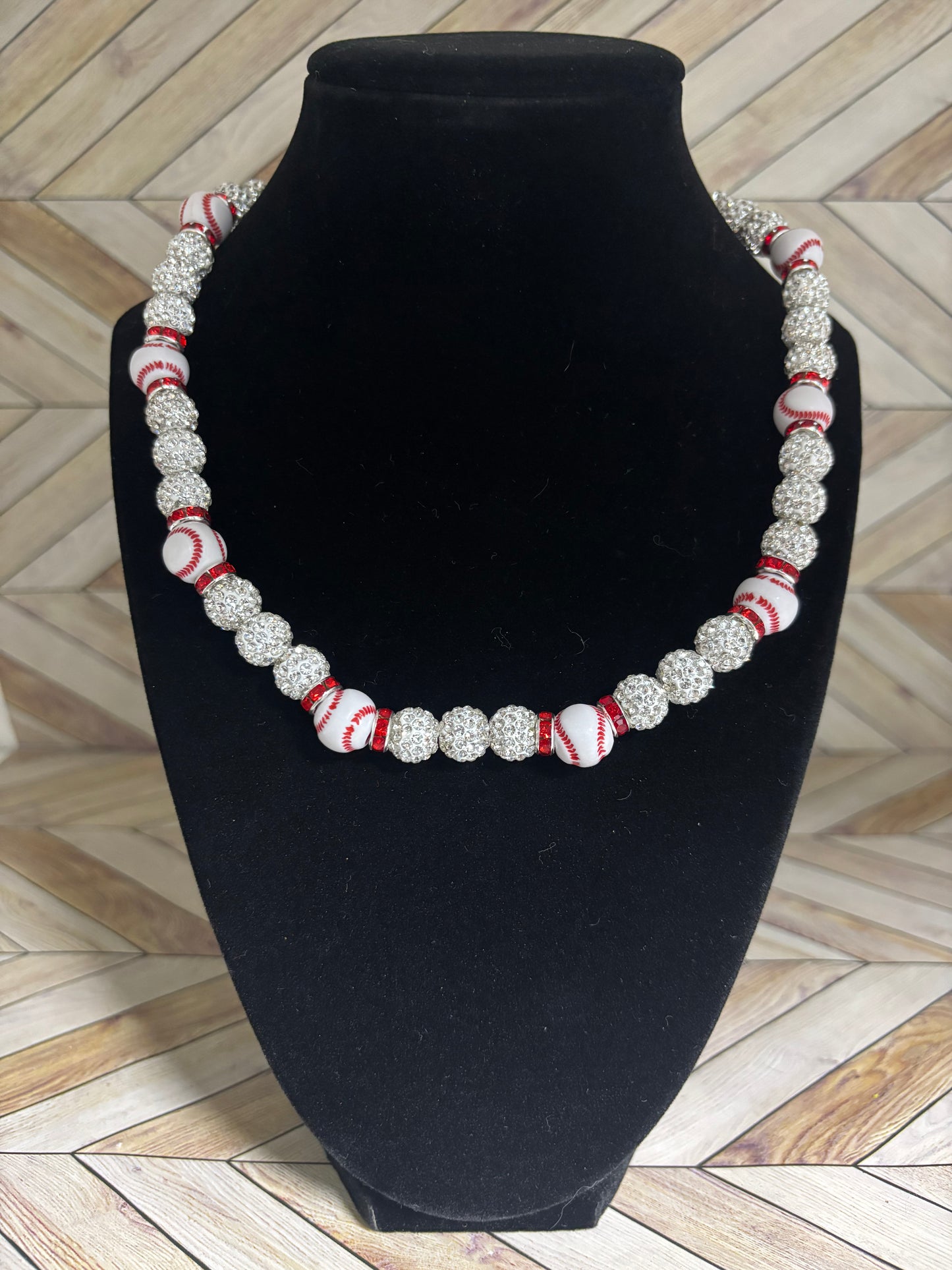 White Baseball Bead Necklace