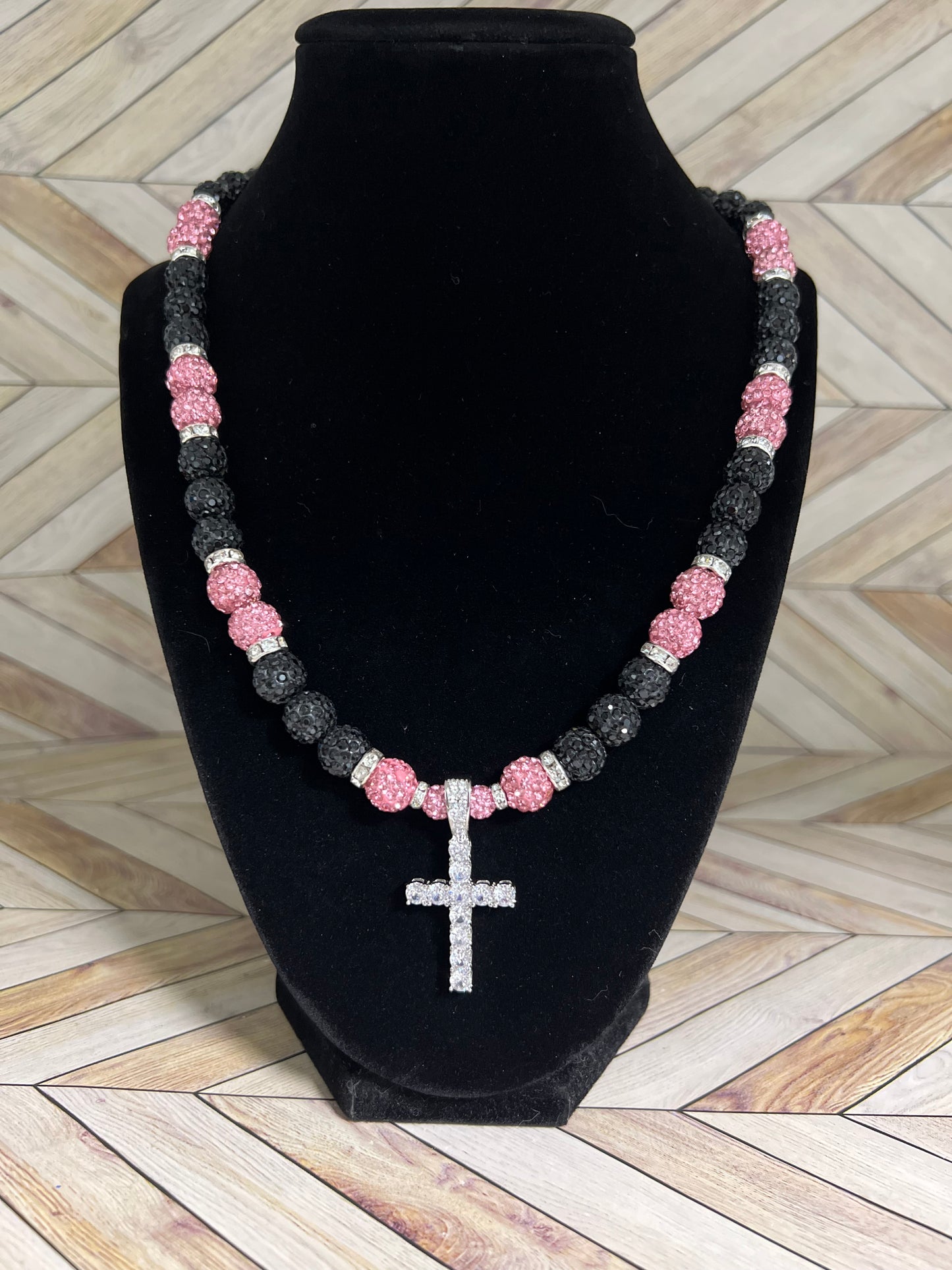Black & Pink Cross Pendant Necklace