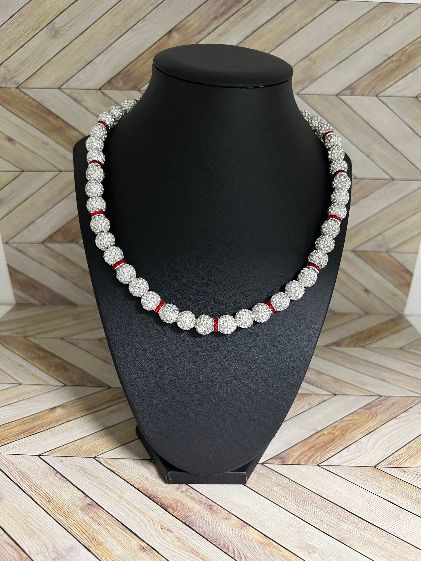 White w/ Red Spacers Necklace