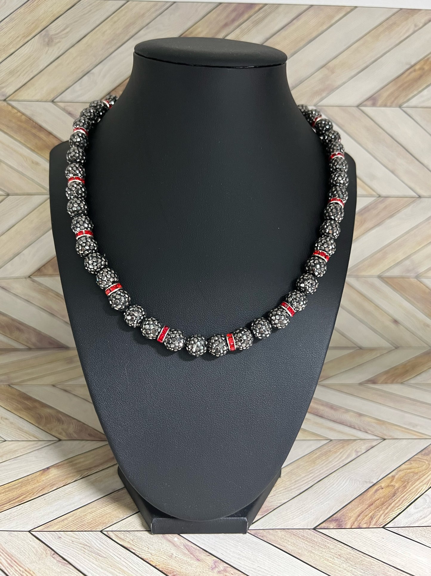 Grey w/ Red Spacers Necklace