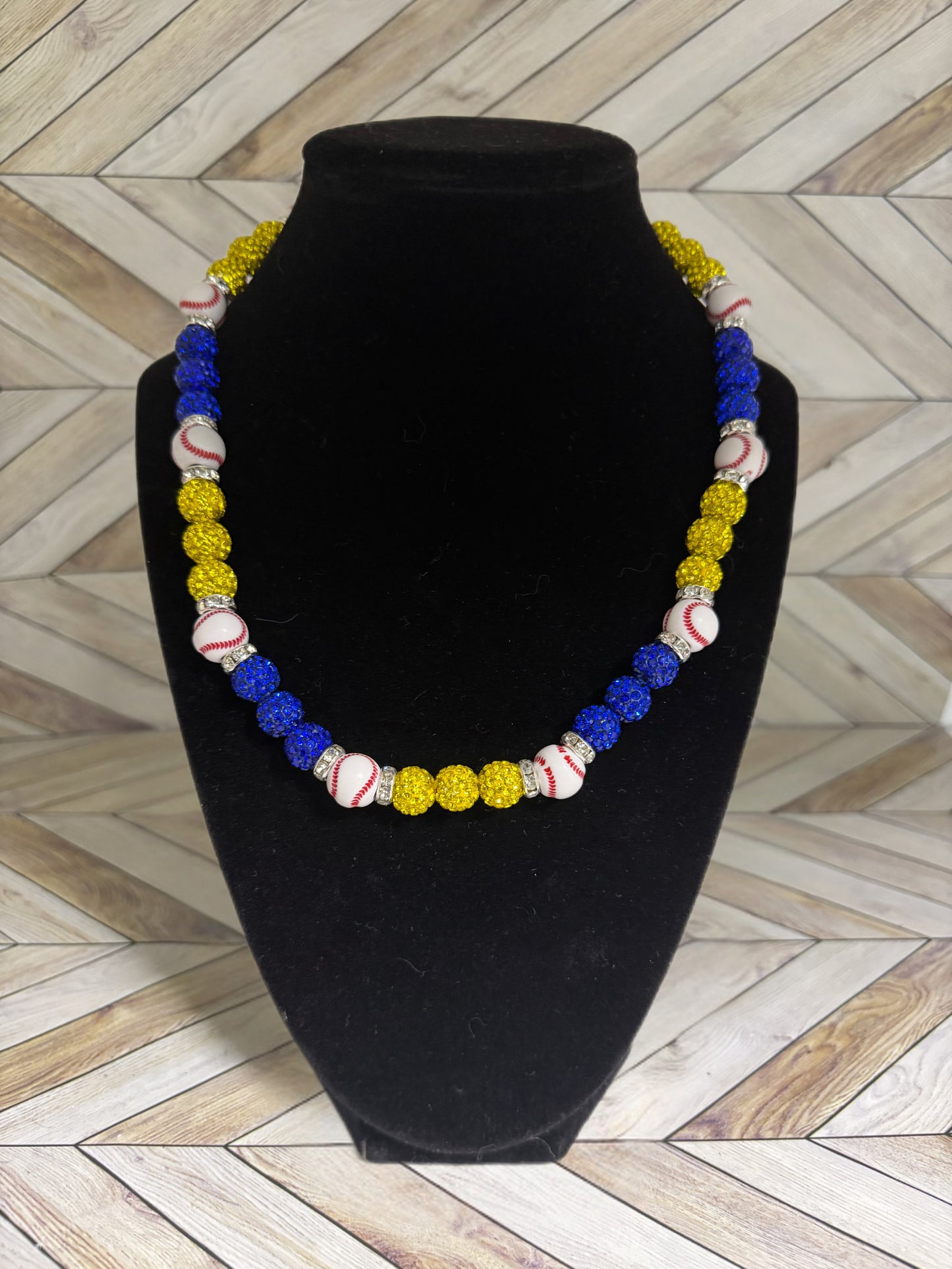 Royal Blue & Yellow Baseball Bead Necklace