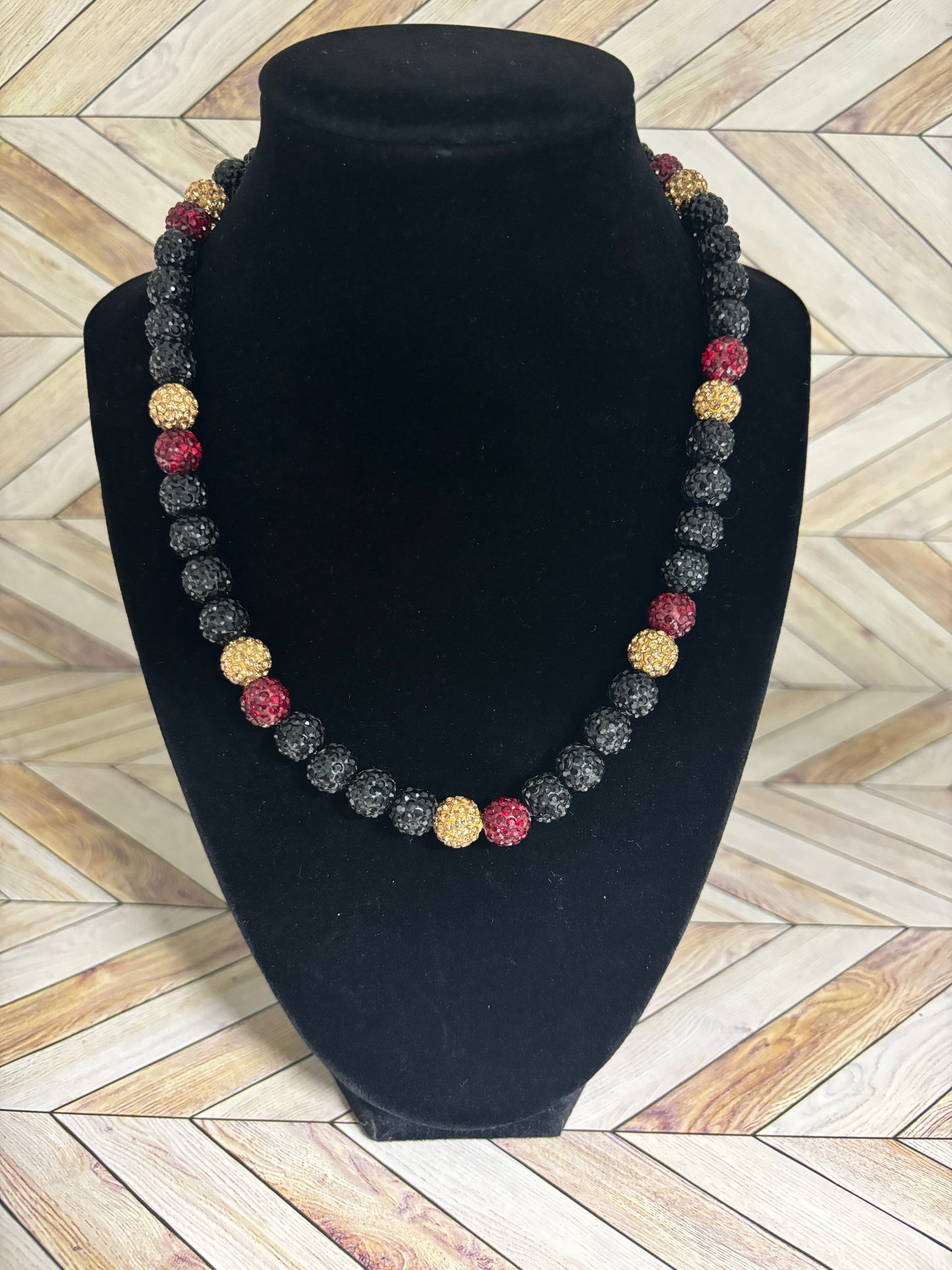 Maroon, Black & Gold Necklace
