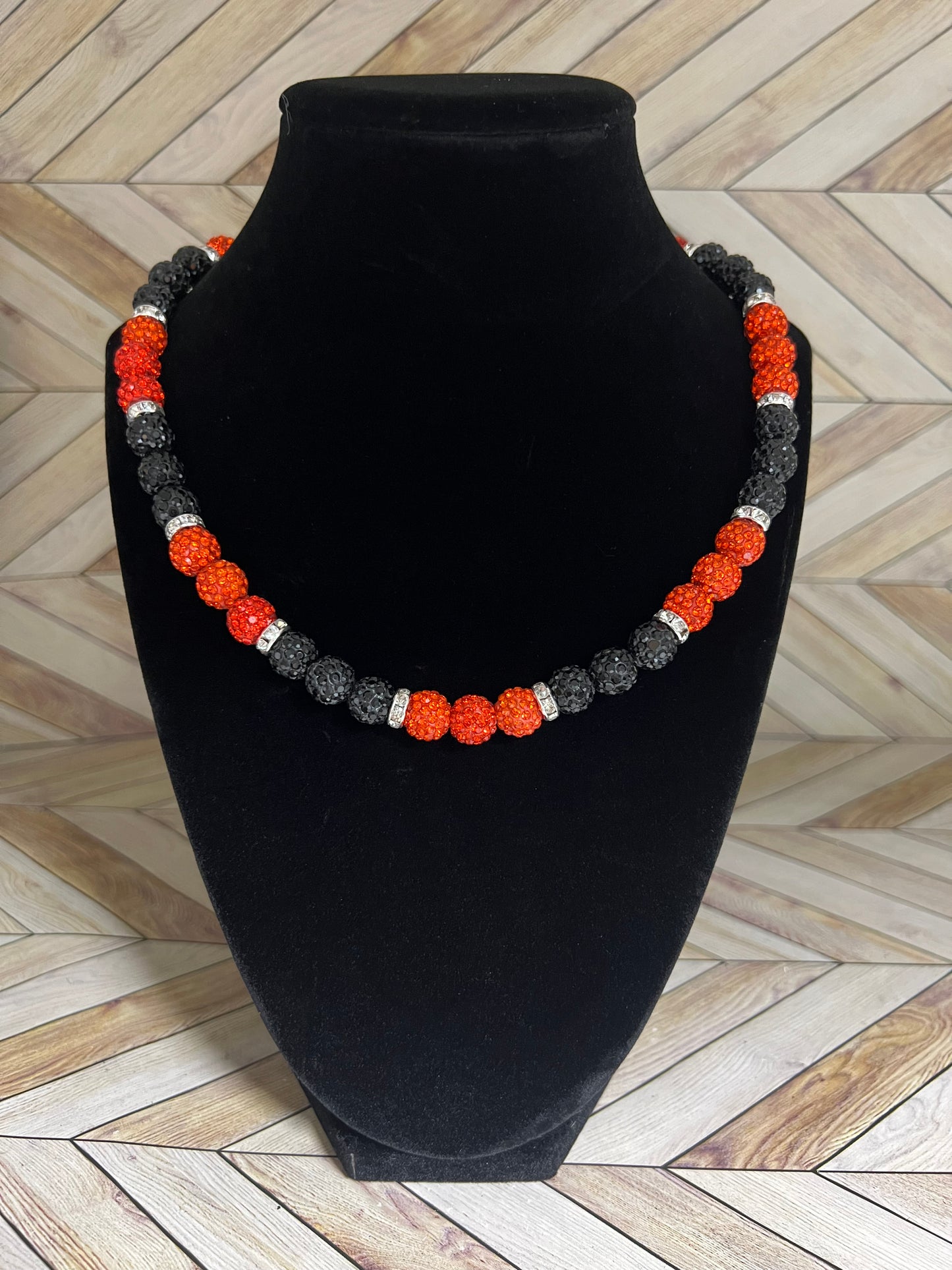 Black & Orange w/ White Spacers Necklace