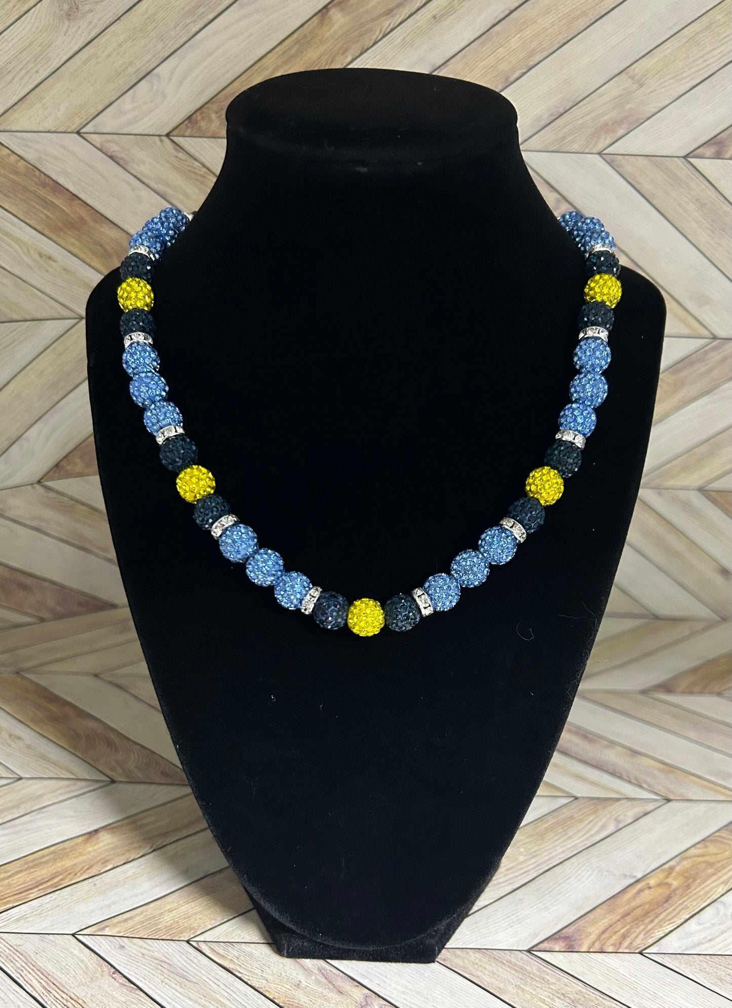 Baby Blue, Navy, Yellow & White Necklace