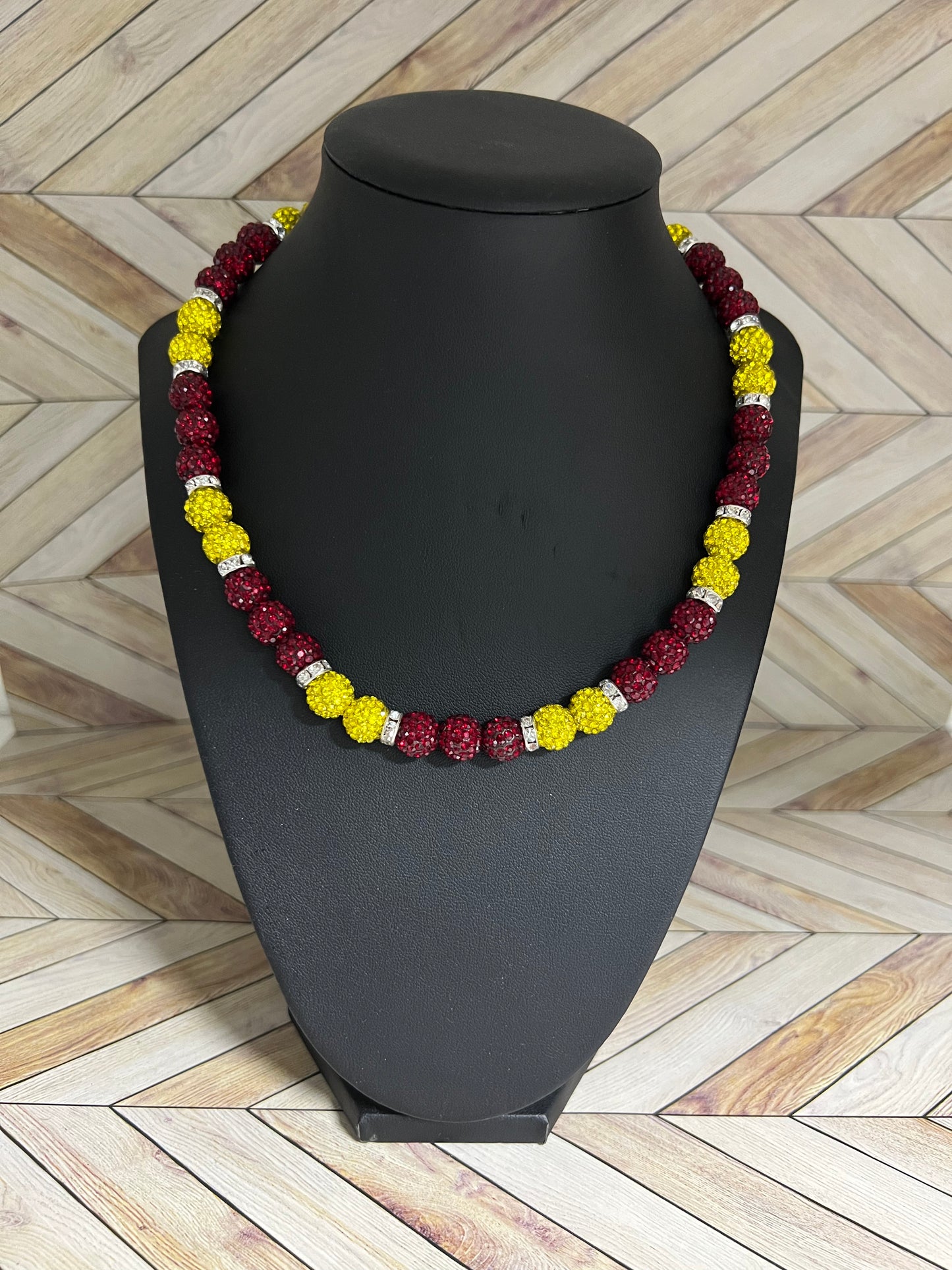 Maroon, Yellow & White Necklace