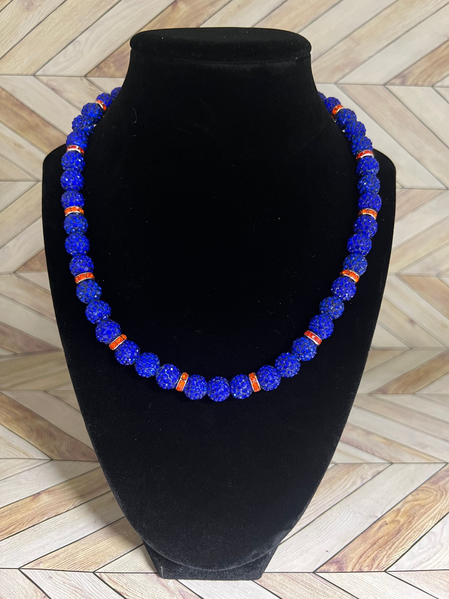 Royal Blue w/ Orange Spacers Necklace